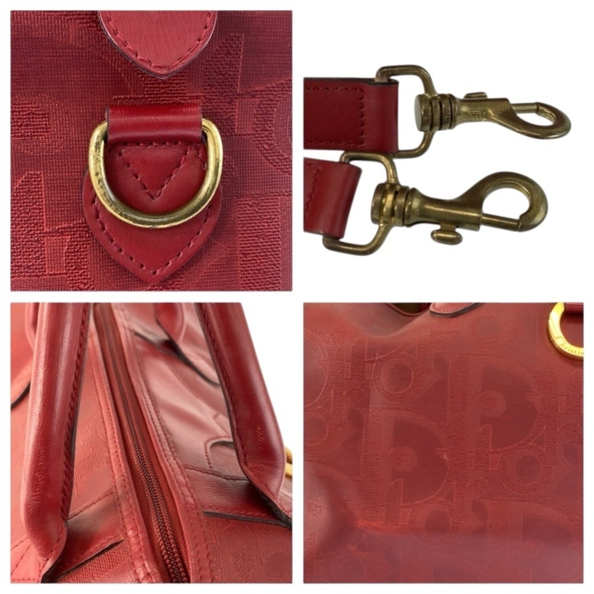 Christian Dior Red Color Pvc Boston Bag Shoulder Bag (Pre-Owned)