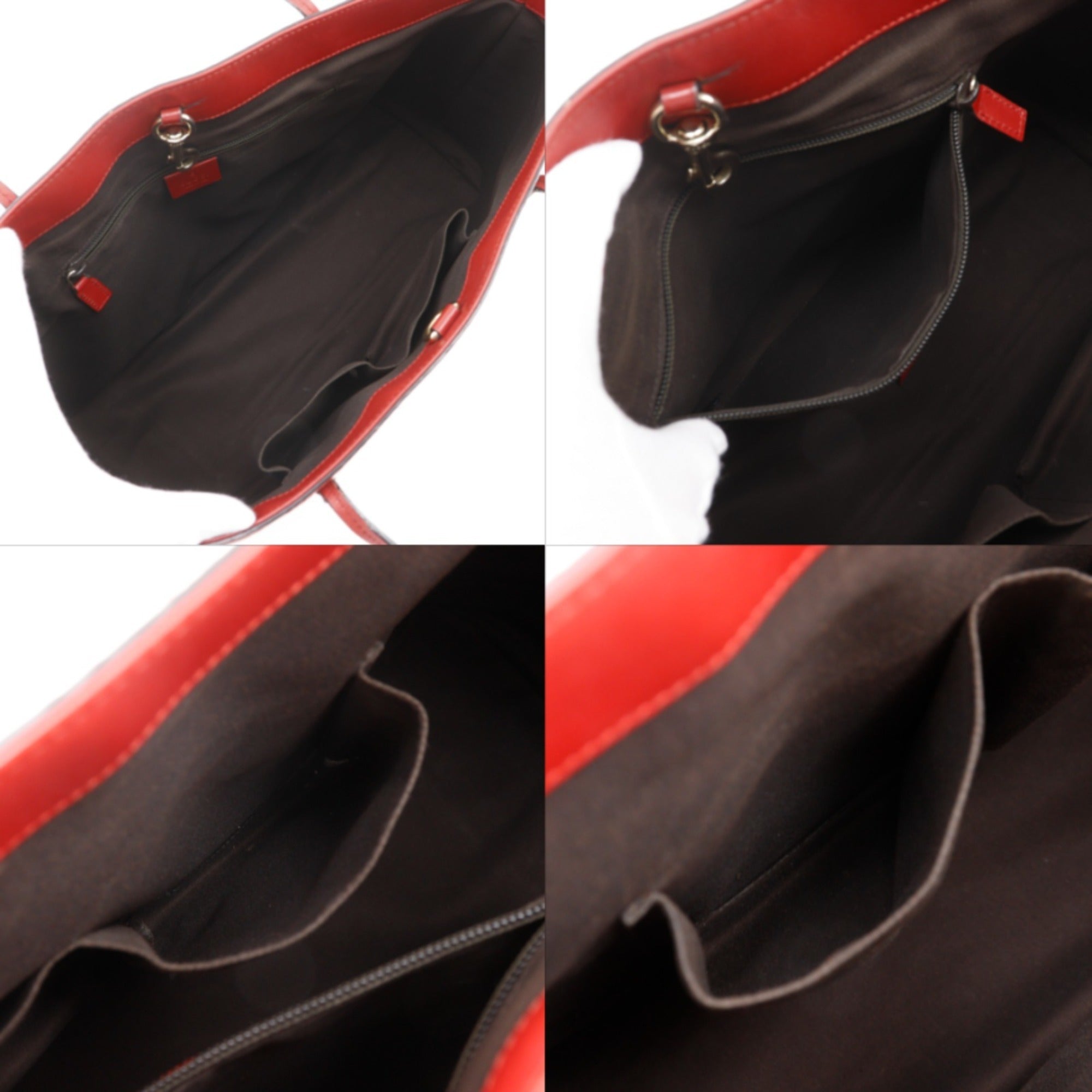 Gucci Red Color Leather Tote Bag (Pre-Owned)