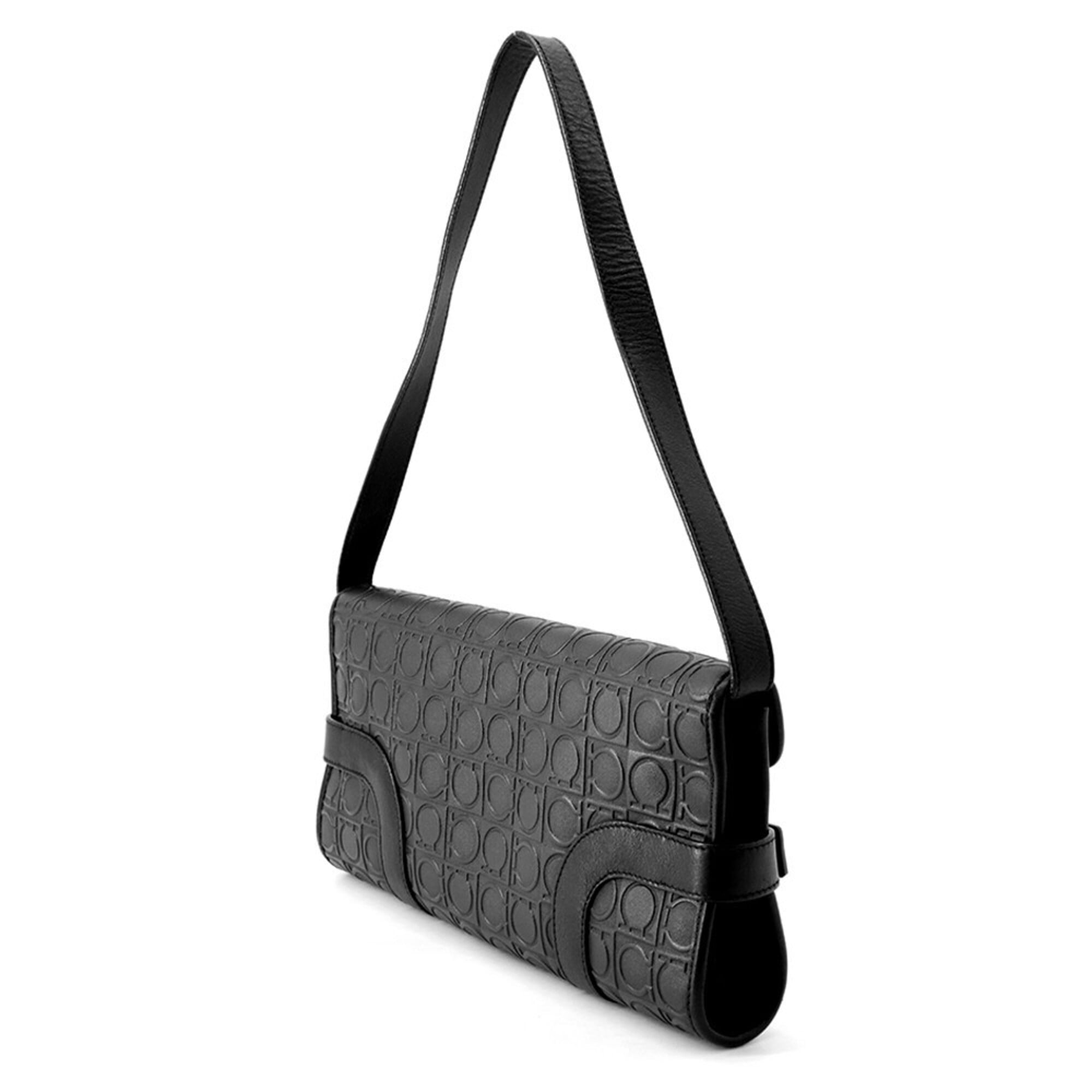 Salvatore Ferragamo Black Leather Handbag Shoulder Bag (Pre-Owned)
