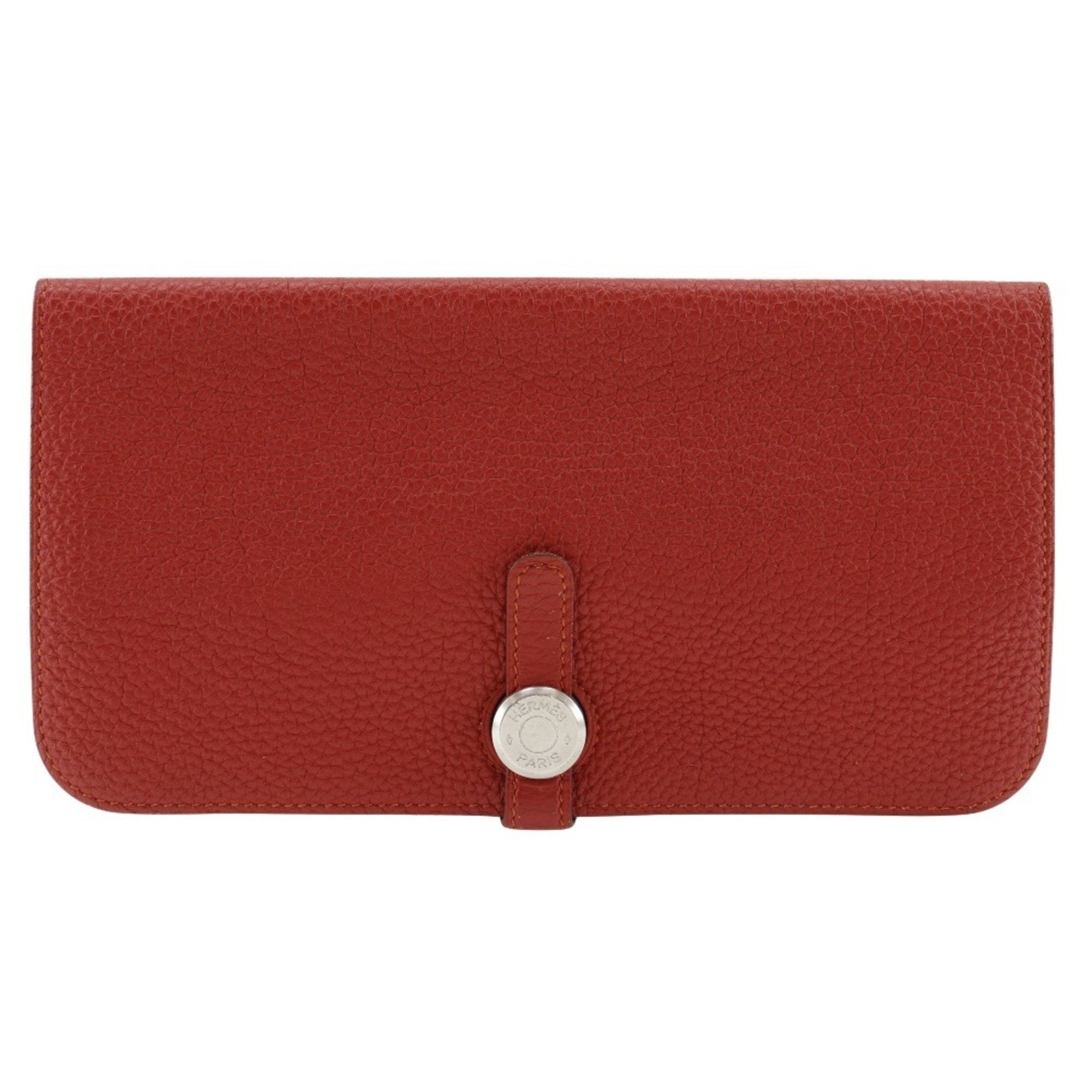 Hermes Dogon Red Color Togo Leather Long Wallet (Bi-Fold) (Pre-Owned)
