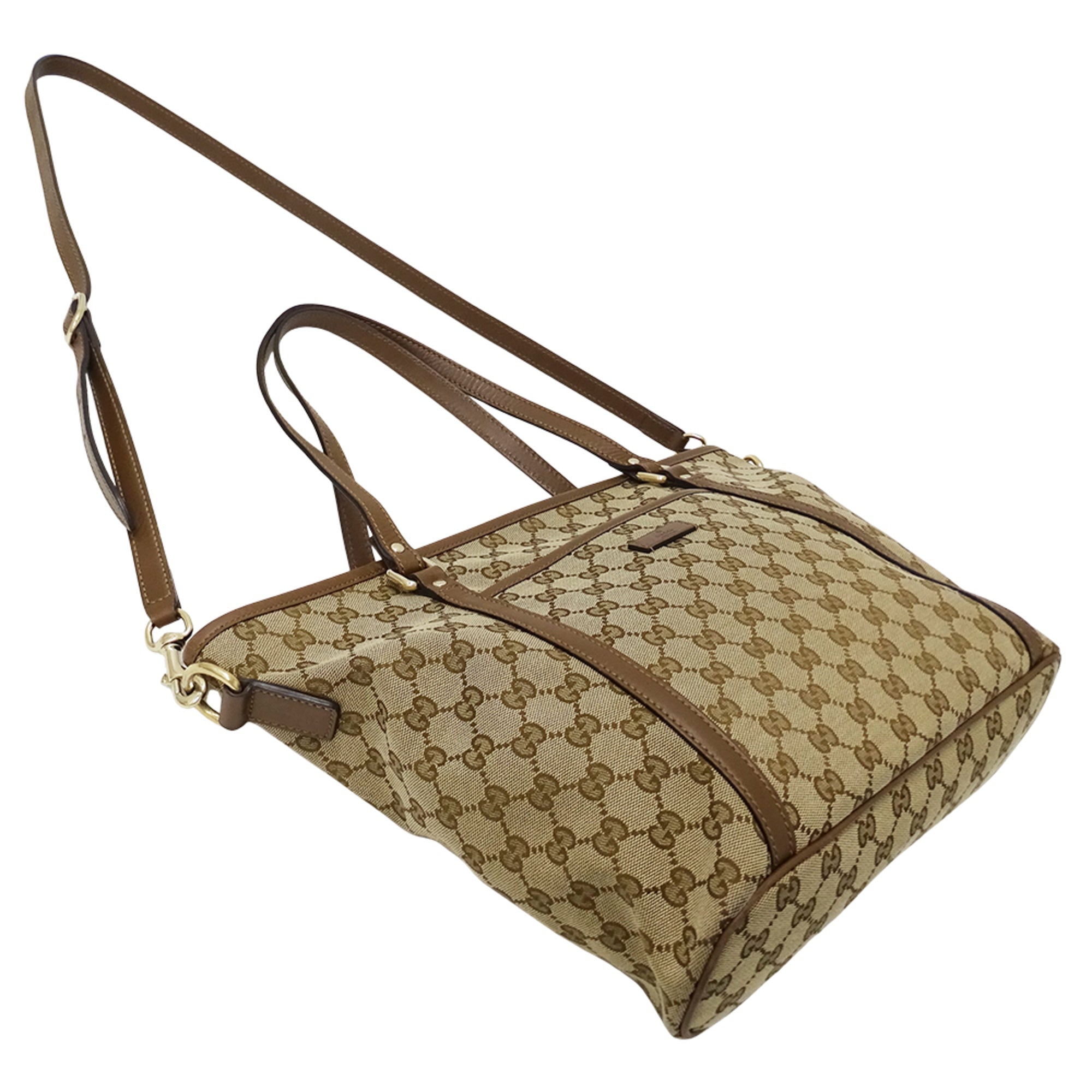 Gucci Beige Brown Gg Canvas Handbag Shoulder Bag Tote Bag (Pre-Owned)