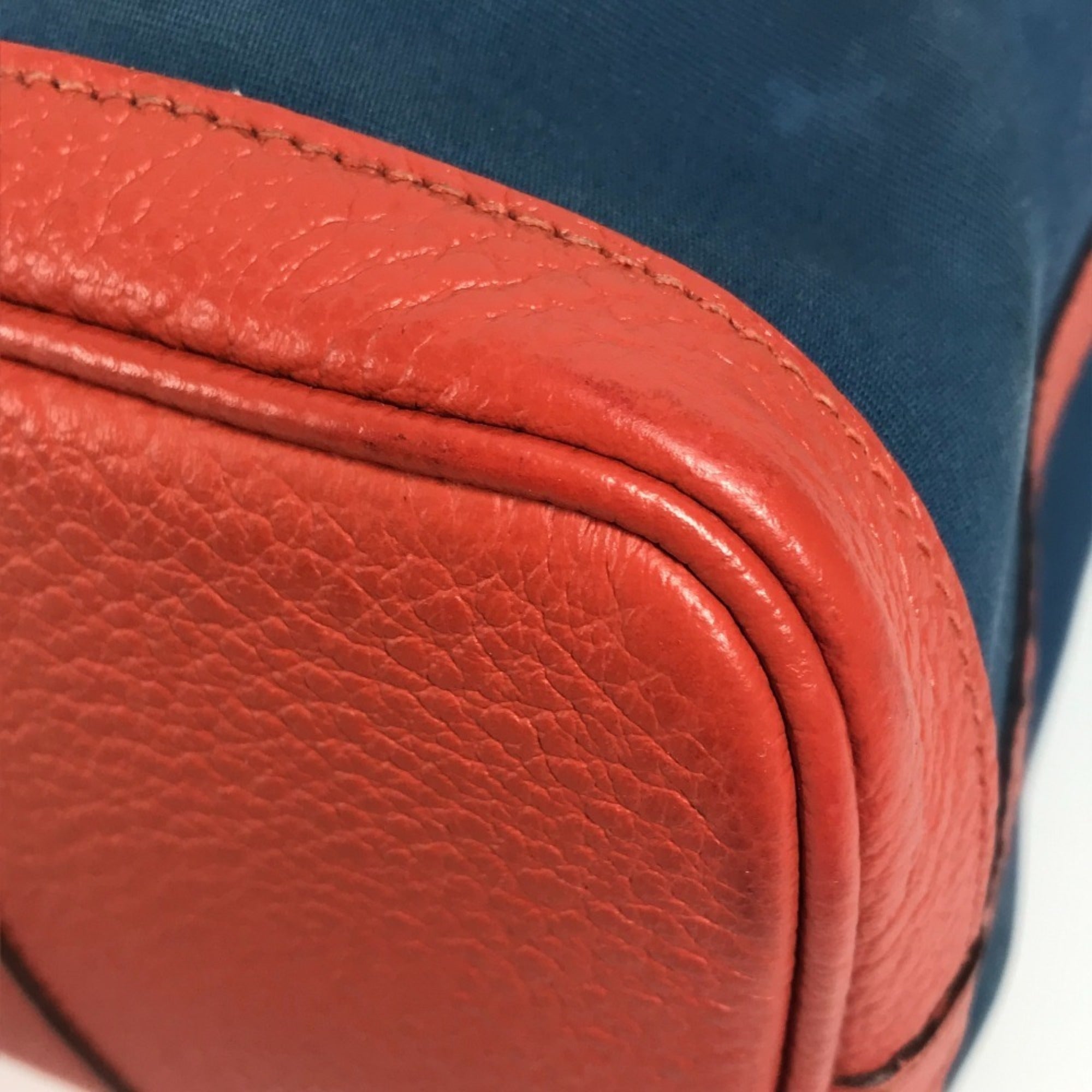 Hermes Blue Orange Canvas Leather Handbag Tote Bag (Pre-Owned)