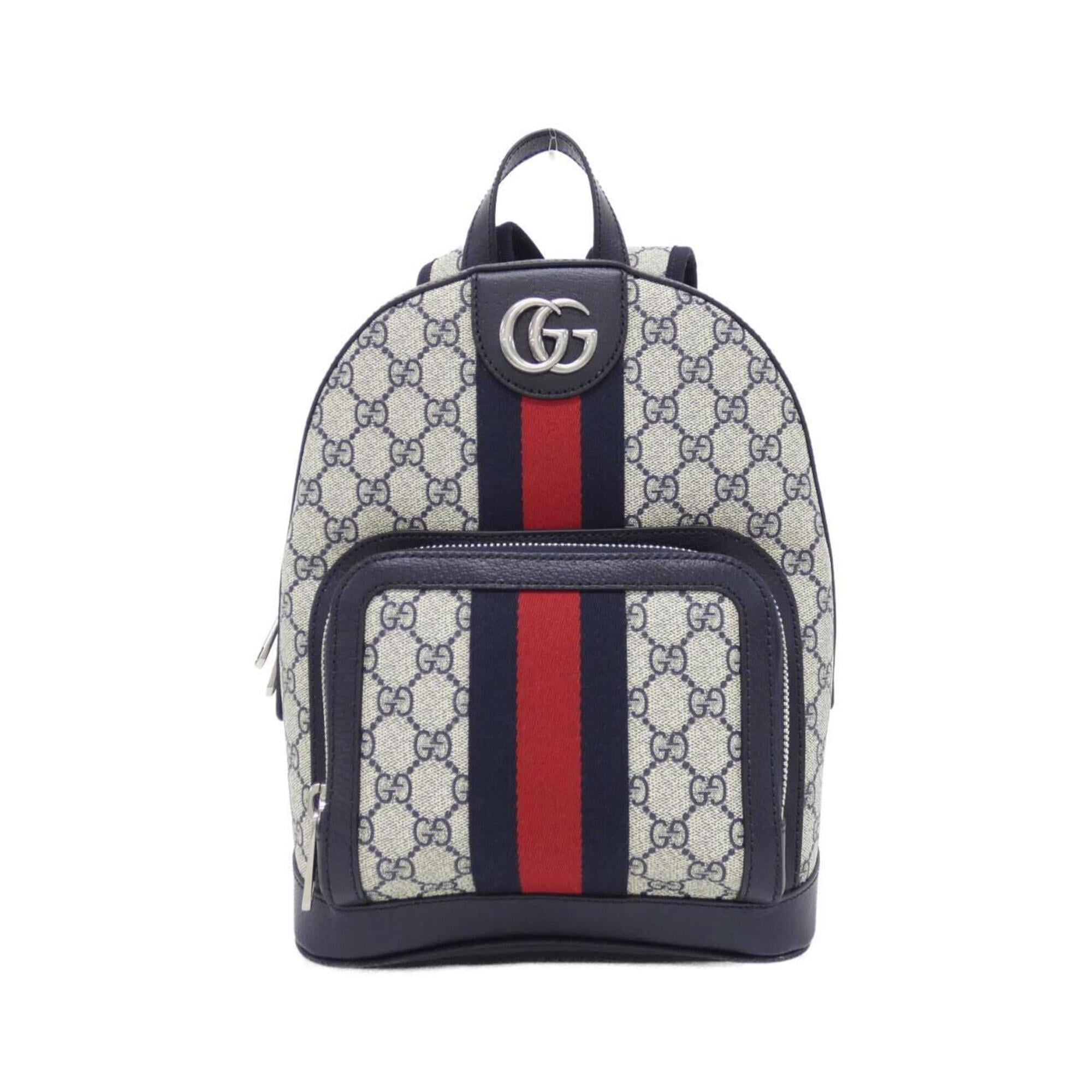 Gucci Beige Gray Gg Supreme Canvas Leather Backpack (Pre-Owned)