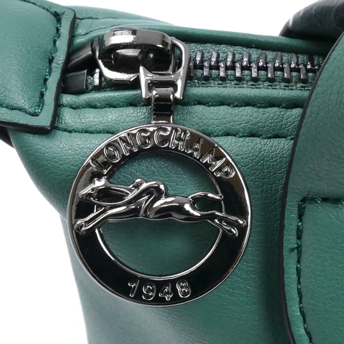 Longchamp Le Pliage Green Leather Shoulder Bag (Pre-Owned)