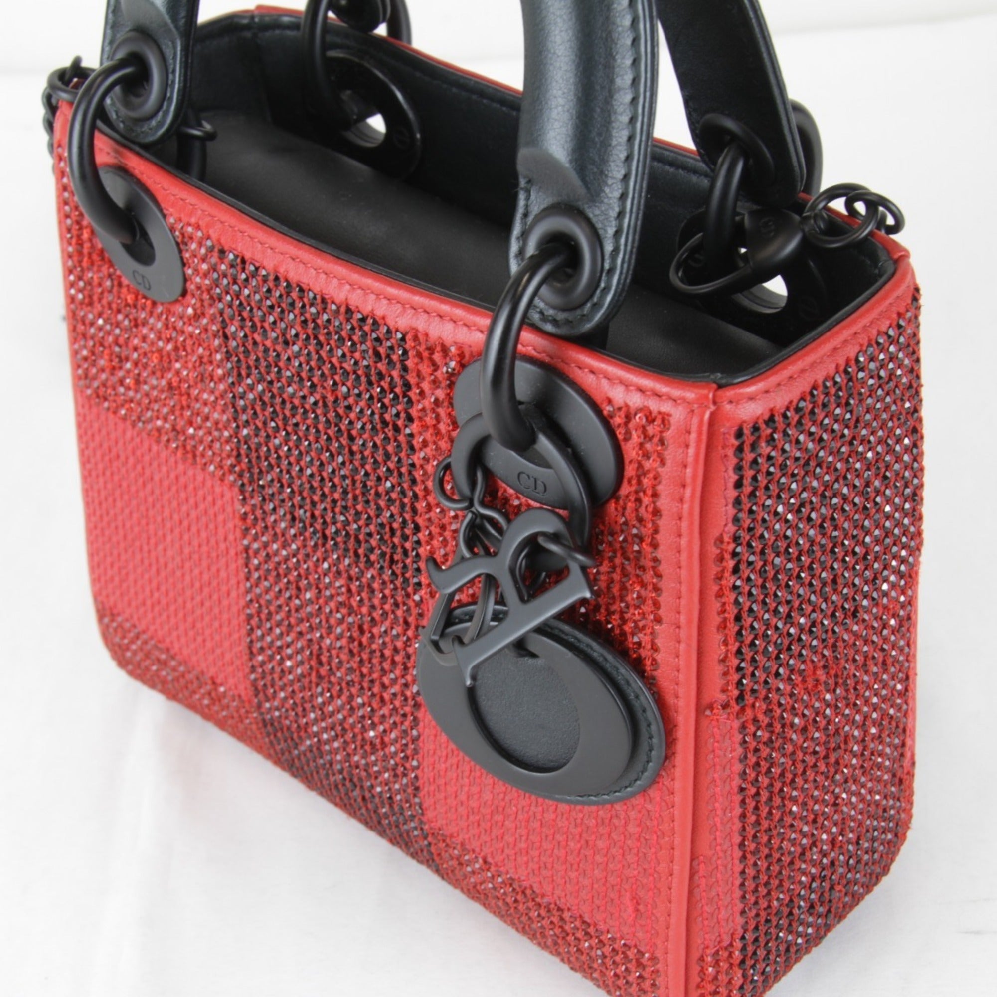 Christian Dior Red Color Rhinestone Leather Shoulder Bag (Pre-Owned)