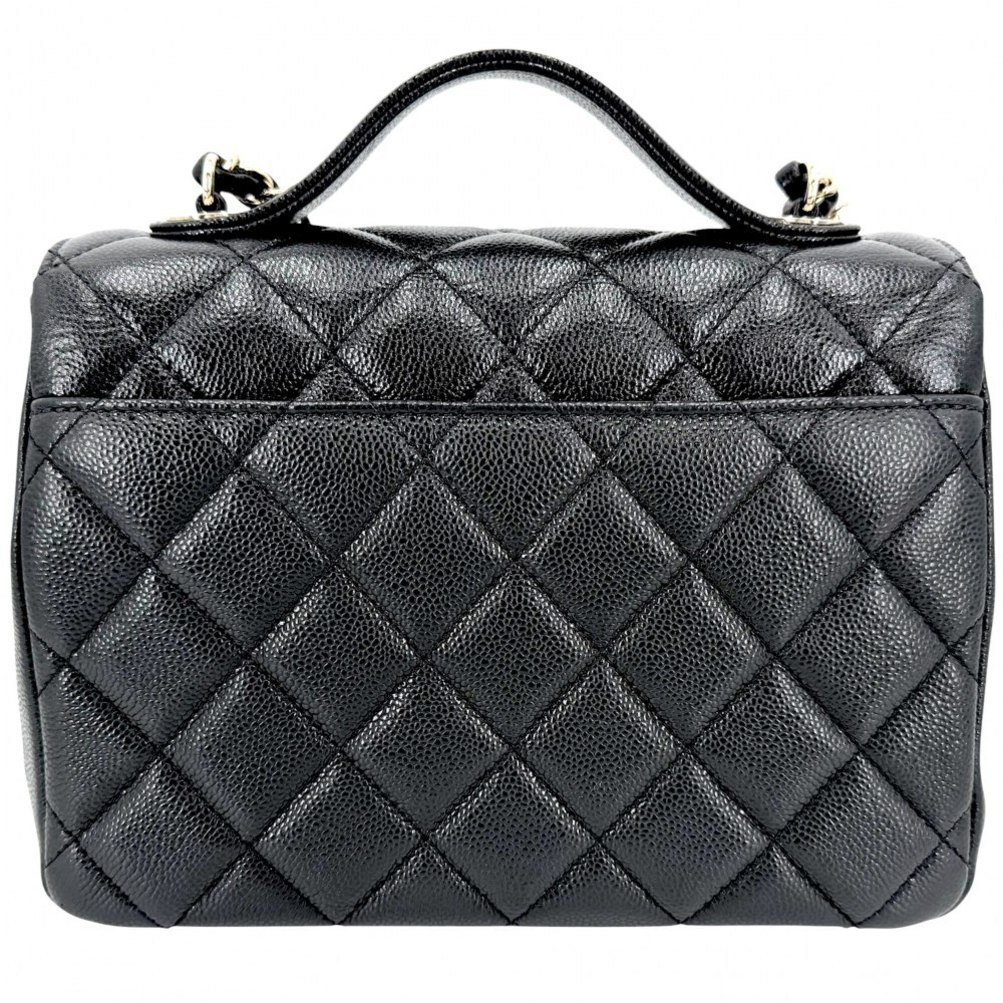 Chanel Black White Grained Calfskin Handbag Shoulder Bag (Pre-Owned)