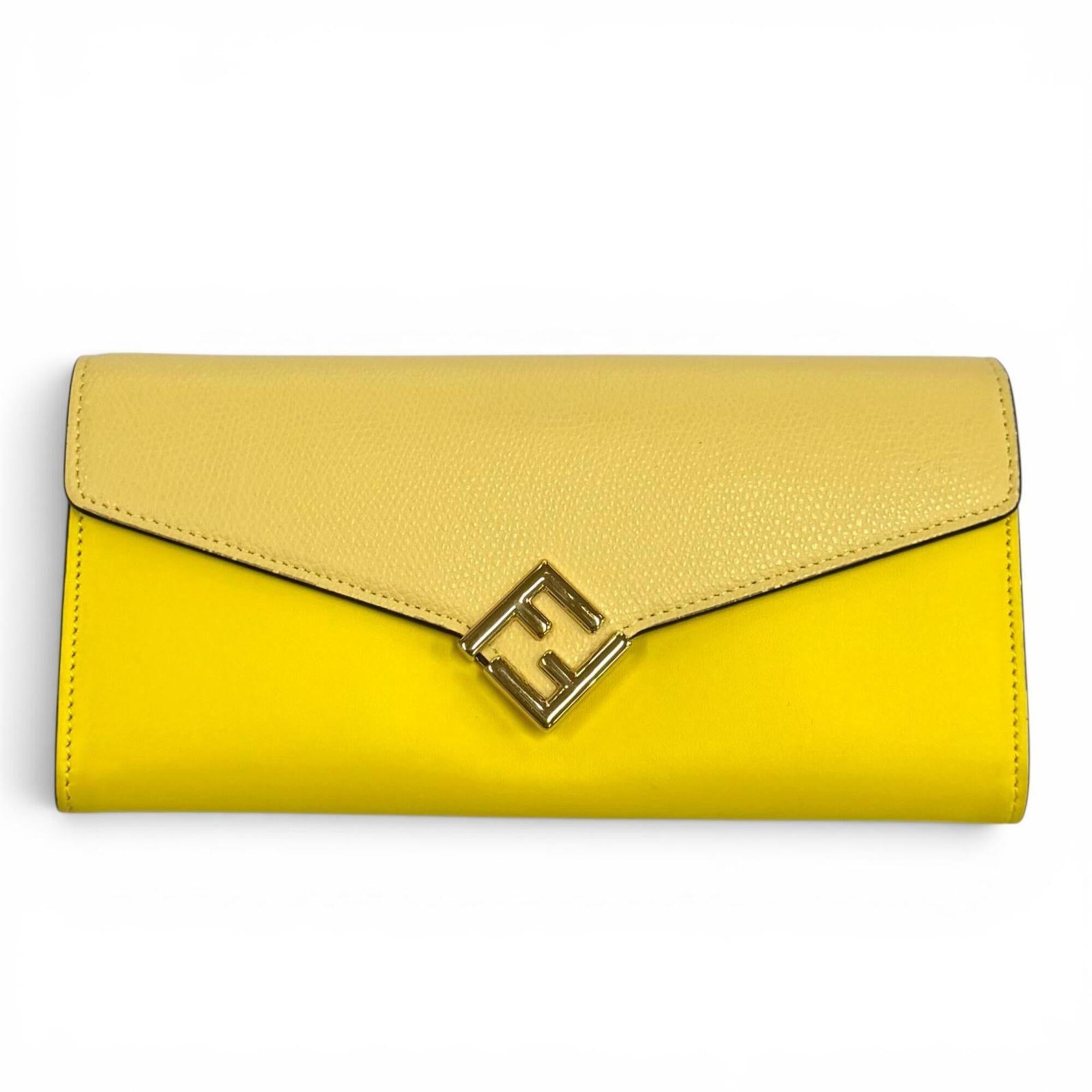 Fendi Yellow Leather Long Wallet (Bi-Fold) (Pre-Owned)