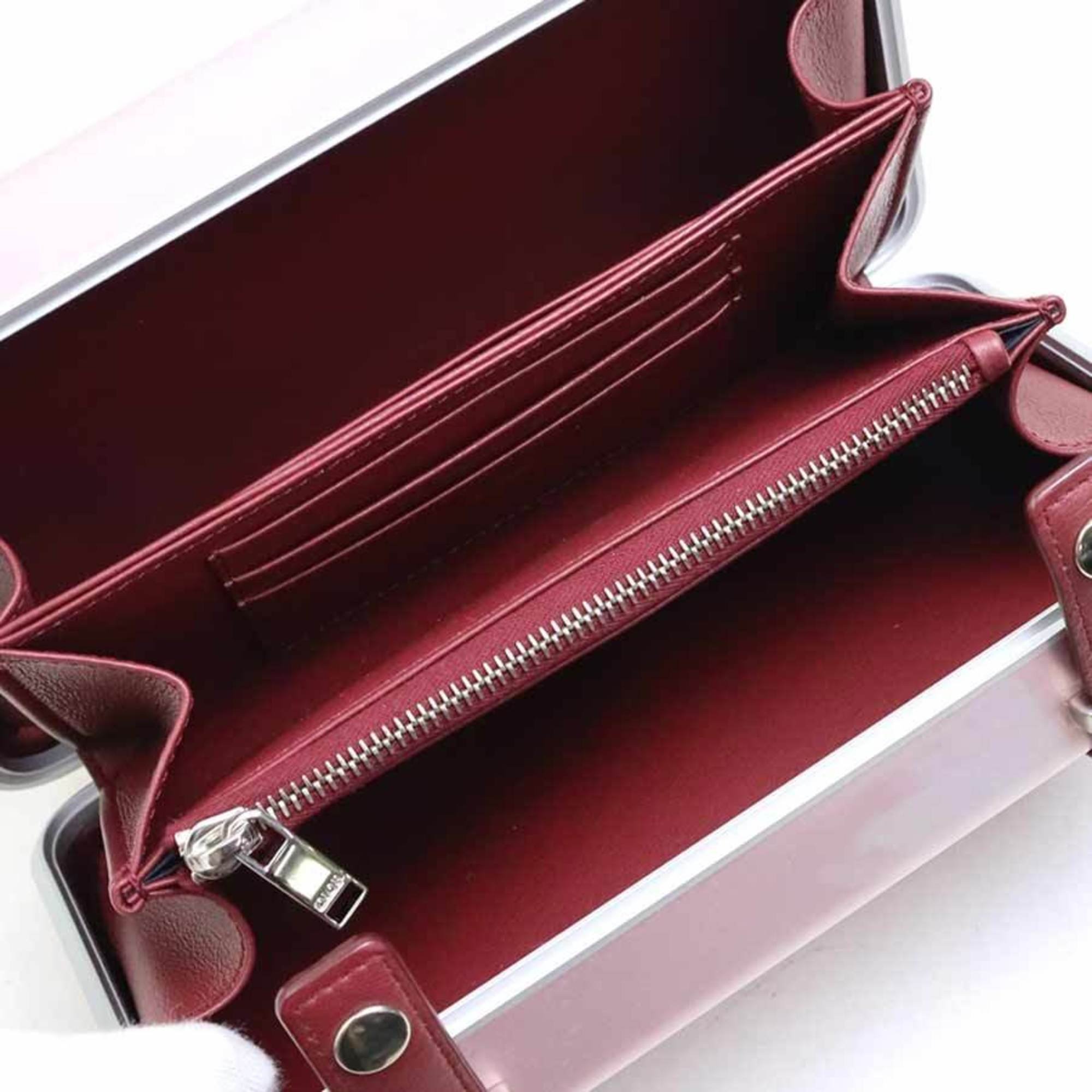 Christian Dior Burgundy Metallic Pink Leather Aluminum Shoulder Bag (Pre-Owned)