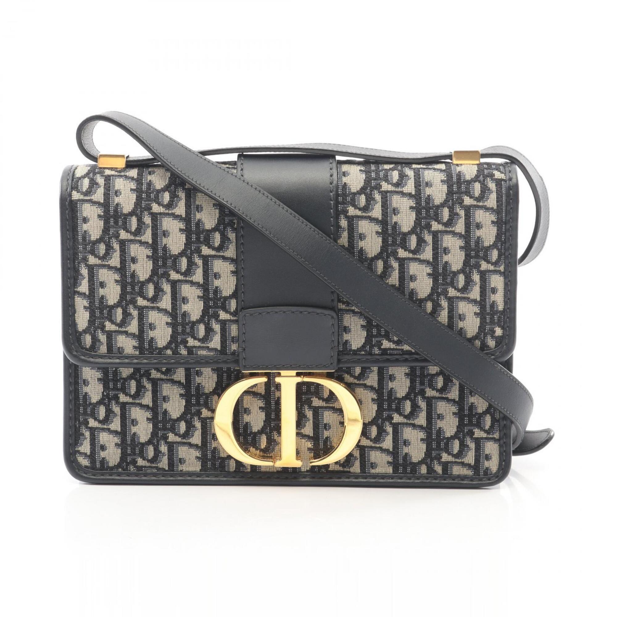 Christian Dior Beige Black Navy Canvas Leather Handbag Shoulder Bag (Pre-Owned)