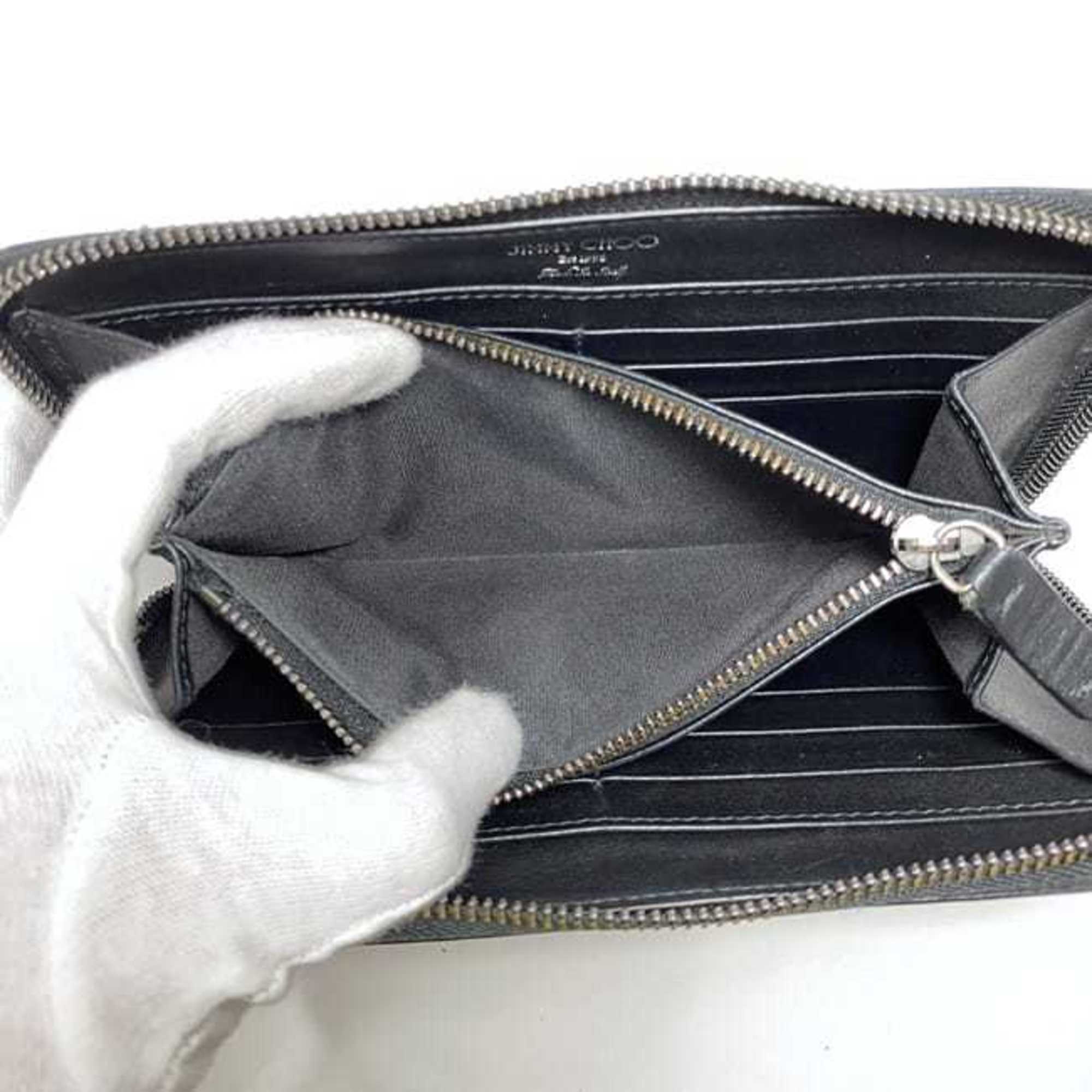 Jimmy Choo Black Cream Yellow Leather Long Wallet (Bi-Fold) (Pre-Owned)