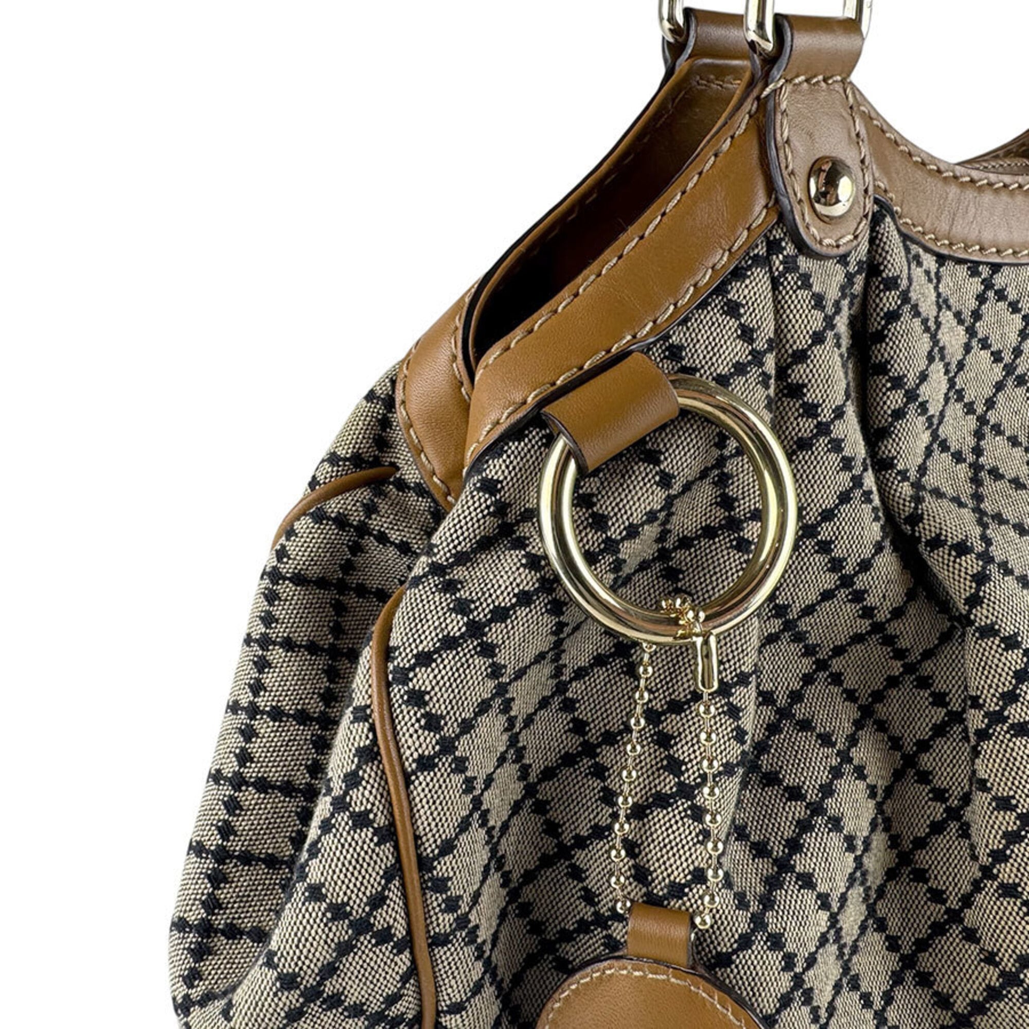 Gucci Brown Canvas Leather Handbag (Pre-Owned)