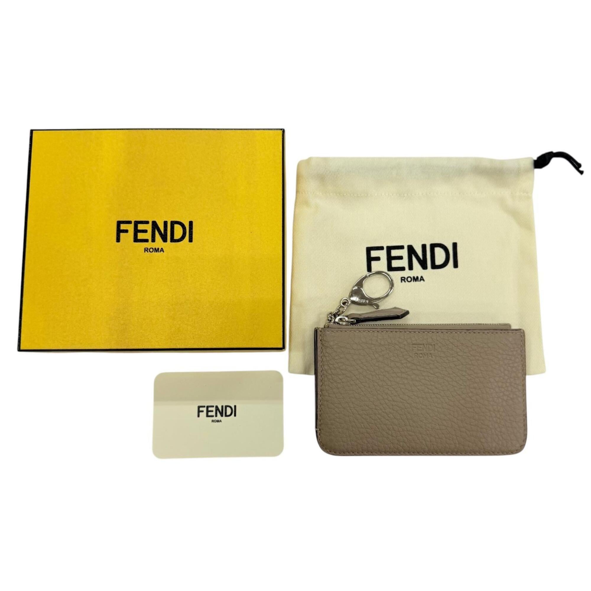 Fendi Gray Leather Coin Purse/Coin Case (Pre-Owned)