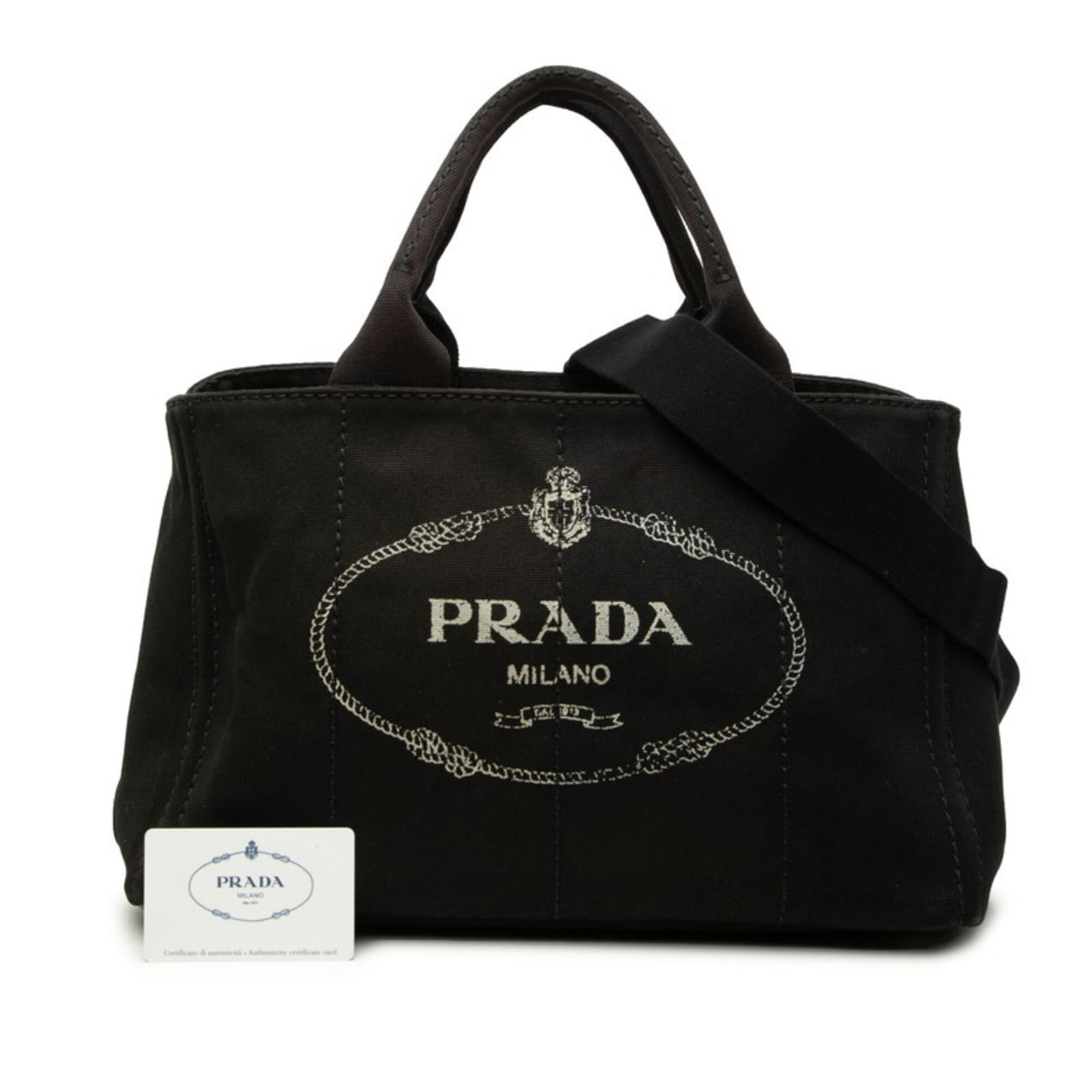 Prada Canapa Black Canvas Handbag Shoulder Bag (Pre-Owned)