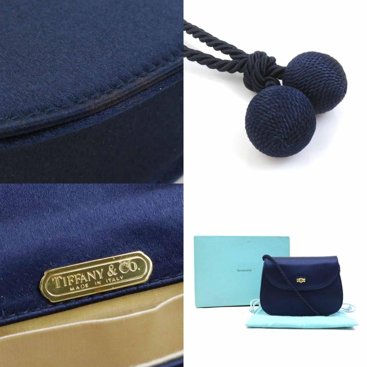 Tiffany Navy Satin Shoulder Bag (Pre-Owned)