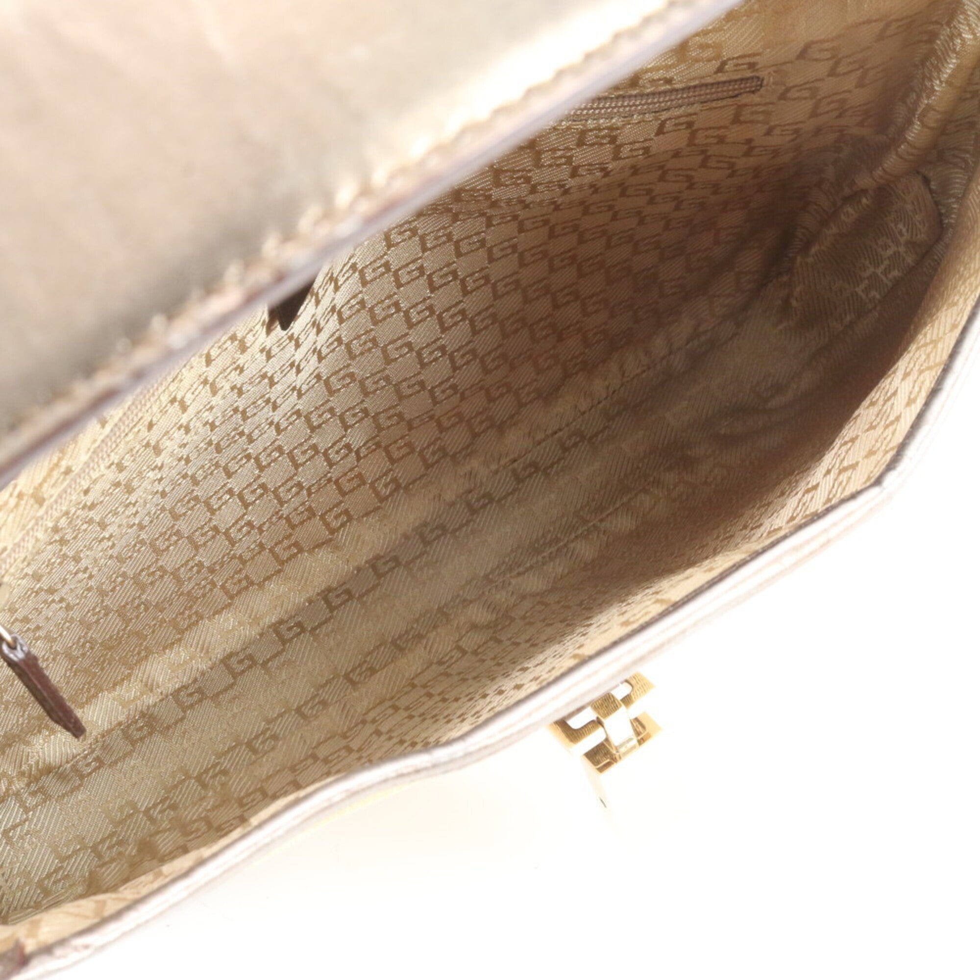 Gucci Brown Gold Leather Canvas Handbag Shoulder Bag (Pre-Owned)