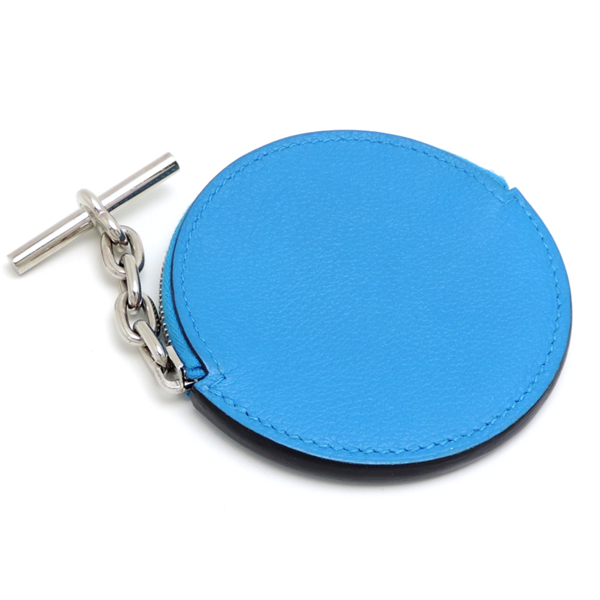 Hermes Silver Blue Chevre Leather Metal Coin Purse/Coin Case (Pre-Owned)