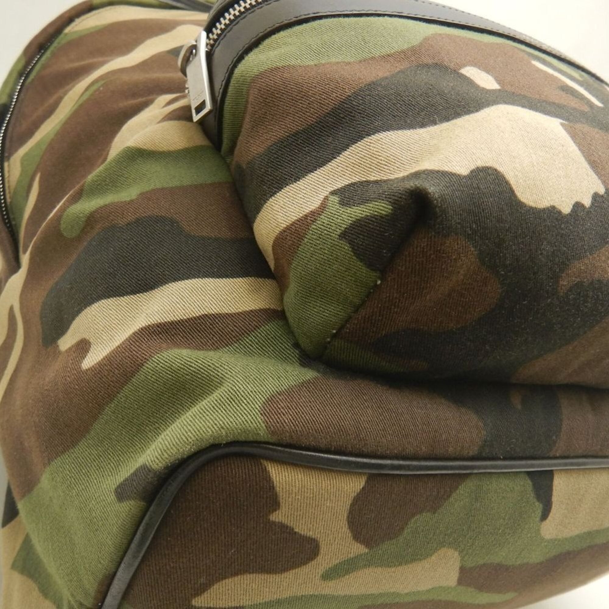 Yves Saint Laurent Camouflage Khaki Canvas Leather Backpack (Pre-Owned)