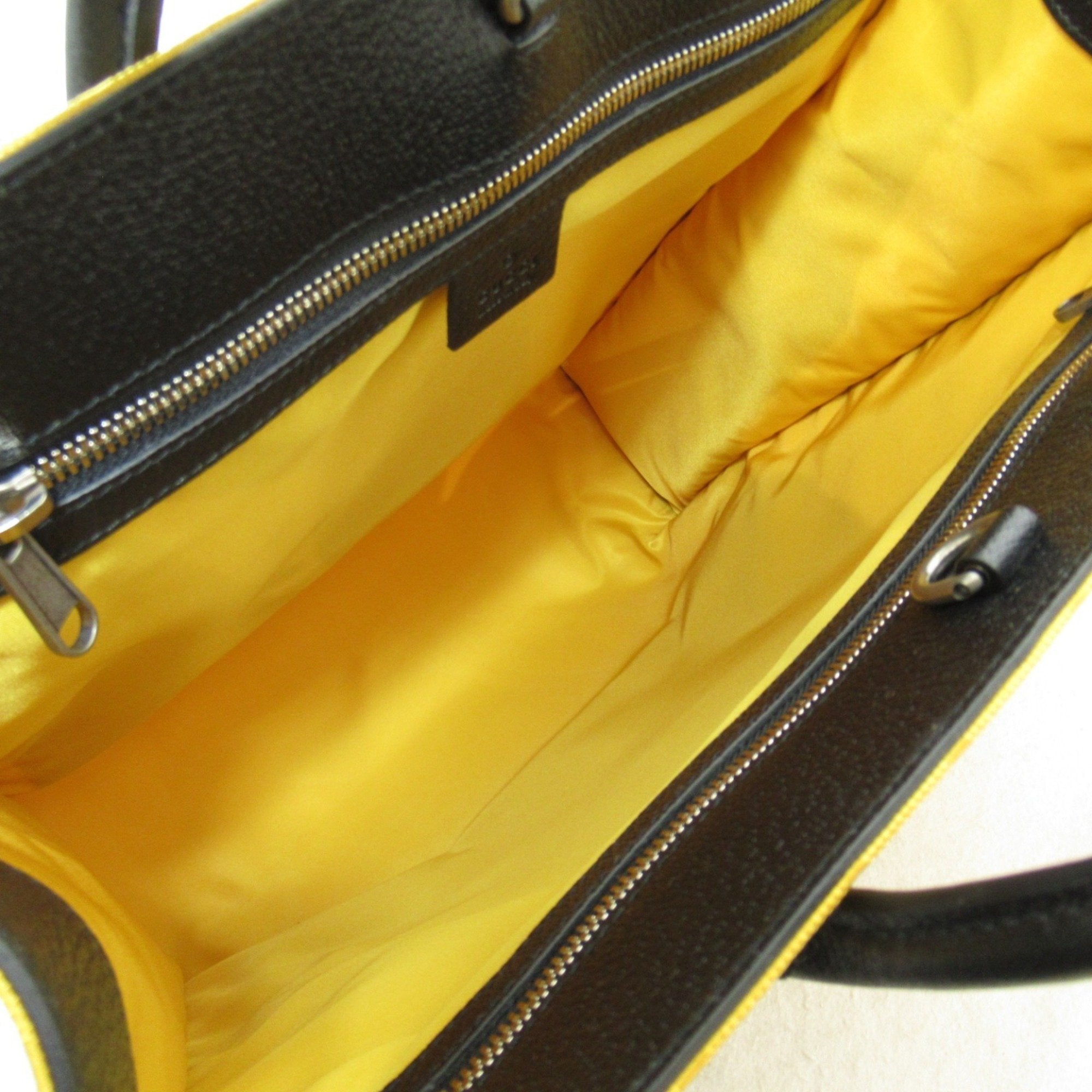 Gucci Black Yellow Leather Nylon Tote Bag
