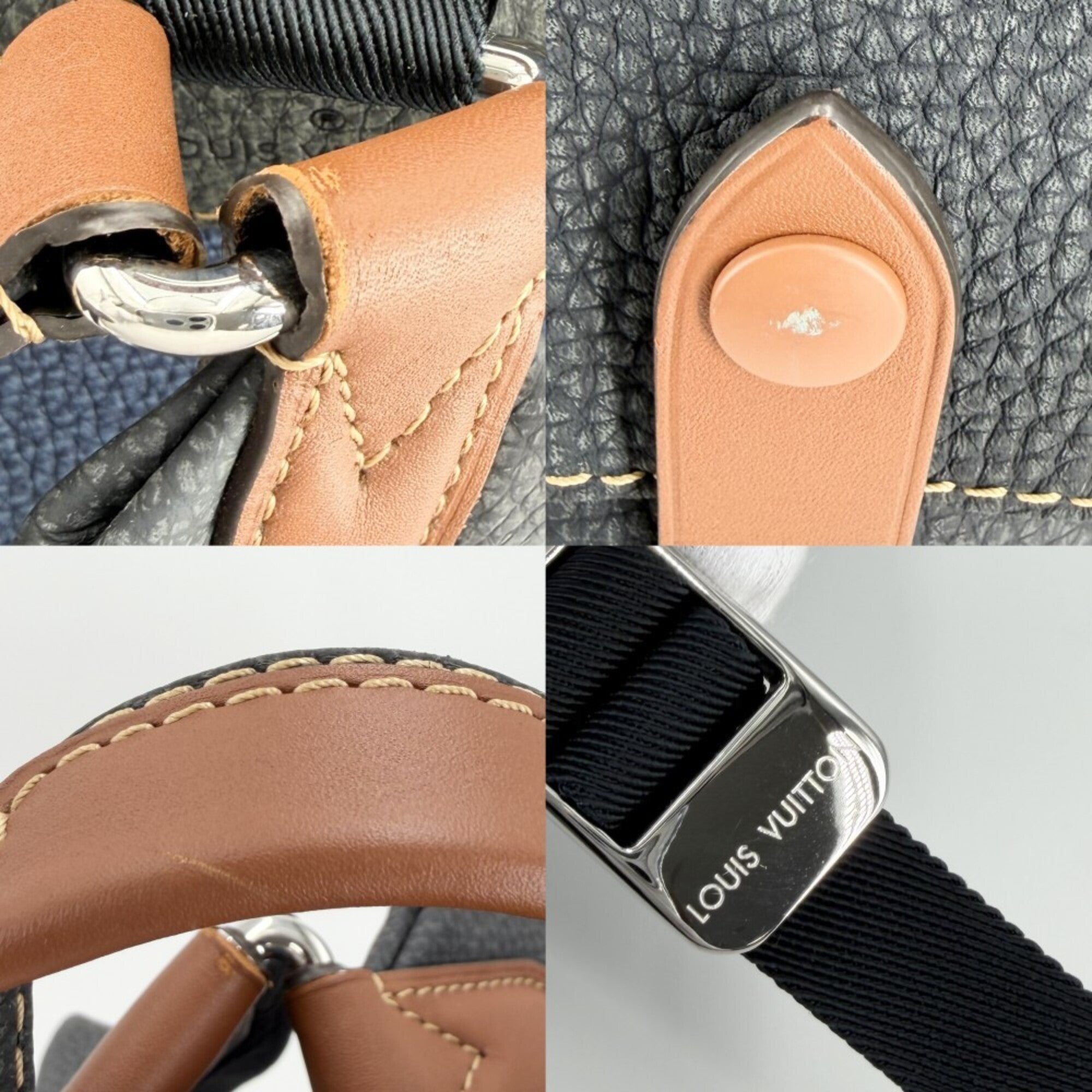 Louis Vuitton Blue Gray Leather Backpack (Pre-Owned)