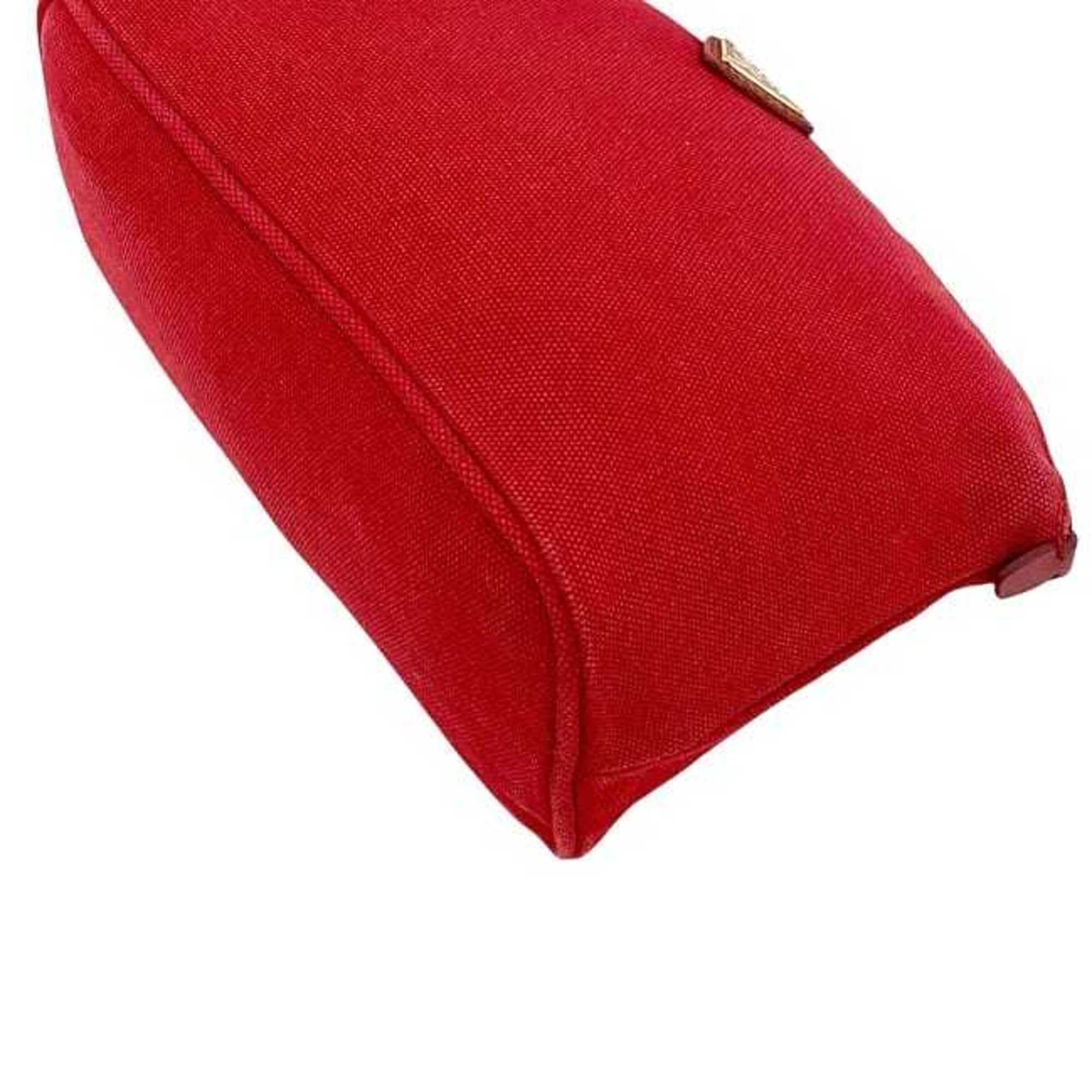 Prada Red Color Canvas Leather Pouch (Pre-Owned)