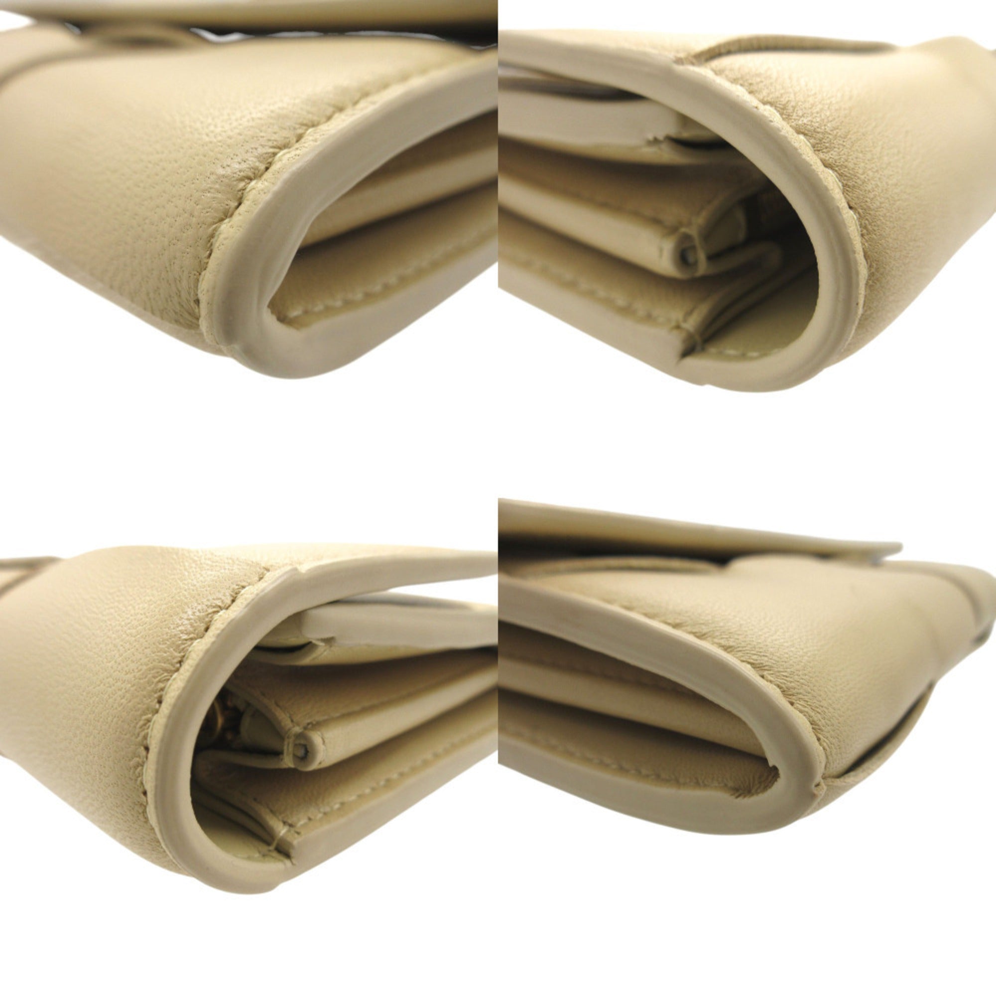 Bottega Veneta Beige Leather Long Wallet (Bi-Fold) (Pre-Owned)