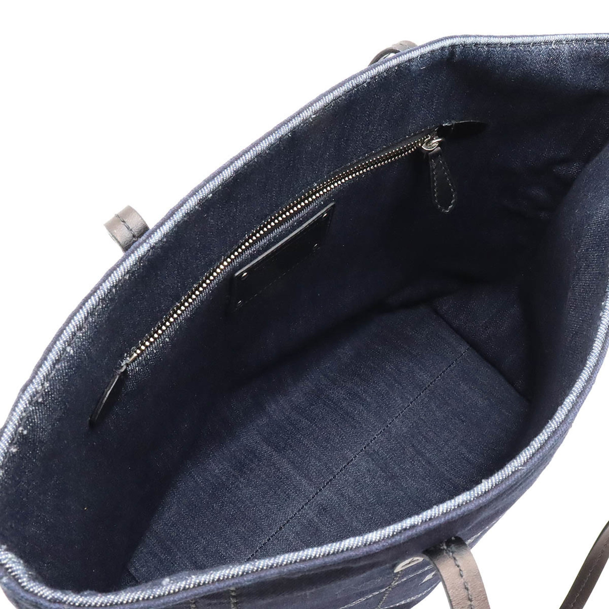 Prada Black Dark Blue Denim Leather Shoulder Bag Tote Bag (Pre-Owned)