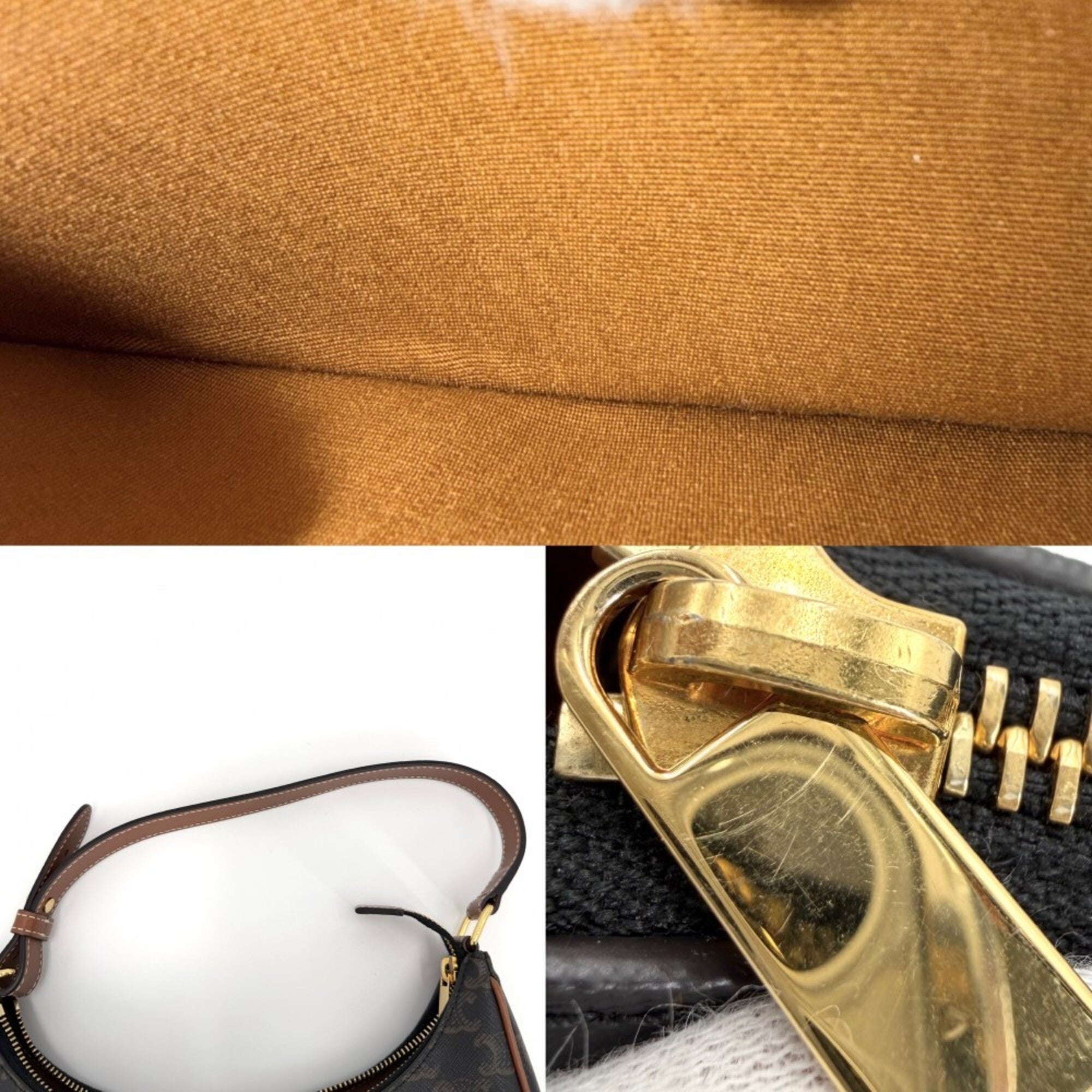 Celine Brown Leather Canvas Handbag Shoulder Bag (Pre-Owned)