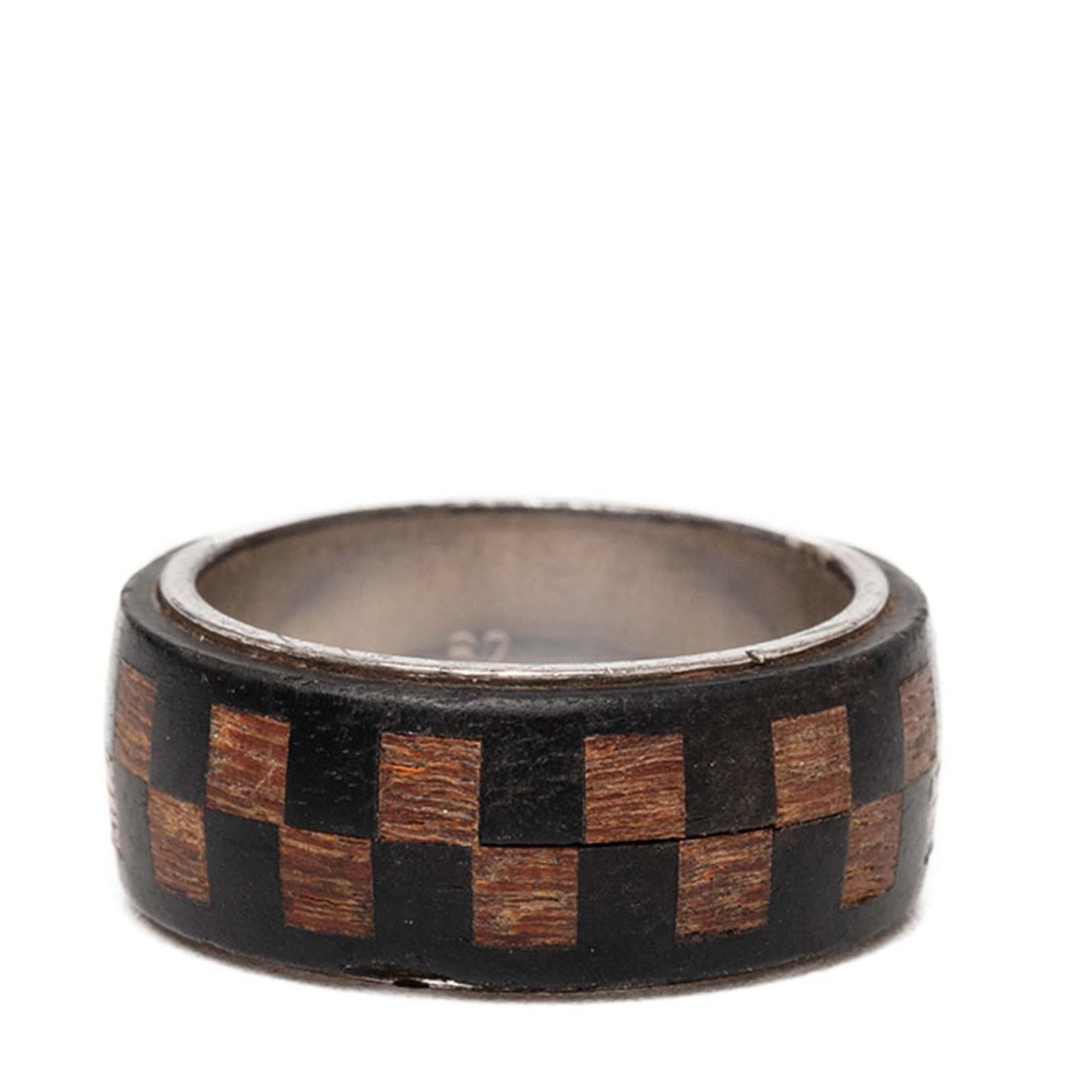 Louis Vuitton Silver Brown Metal Wood Band Ring (Pre-Owned)