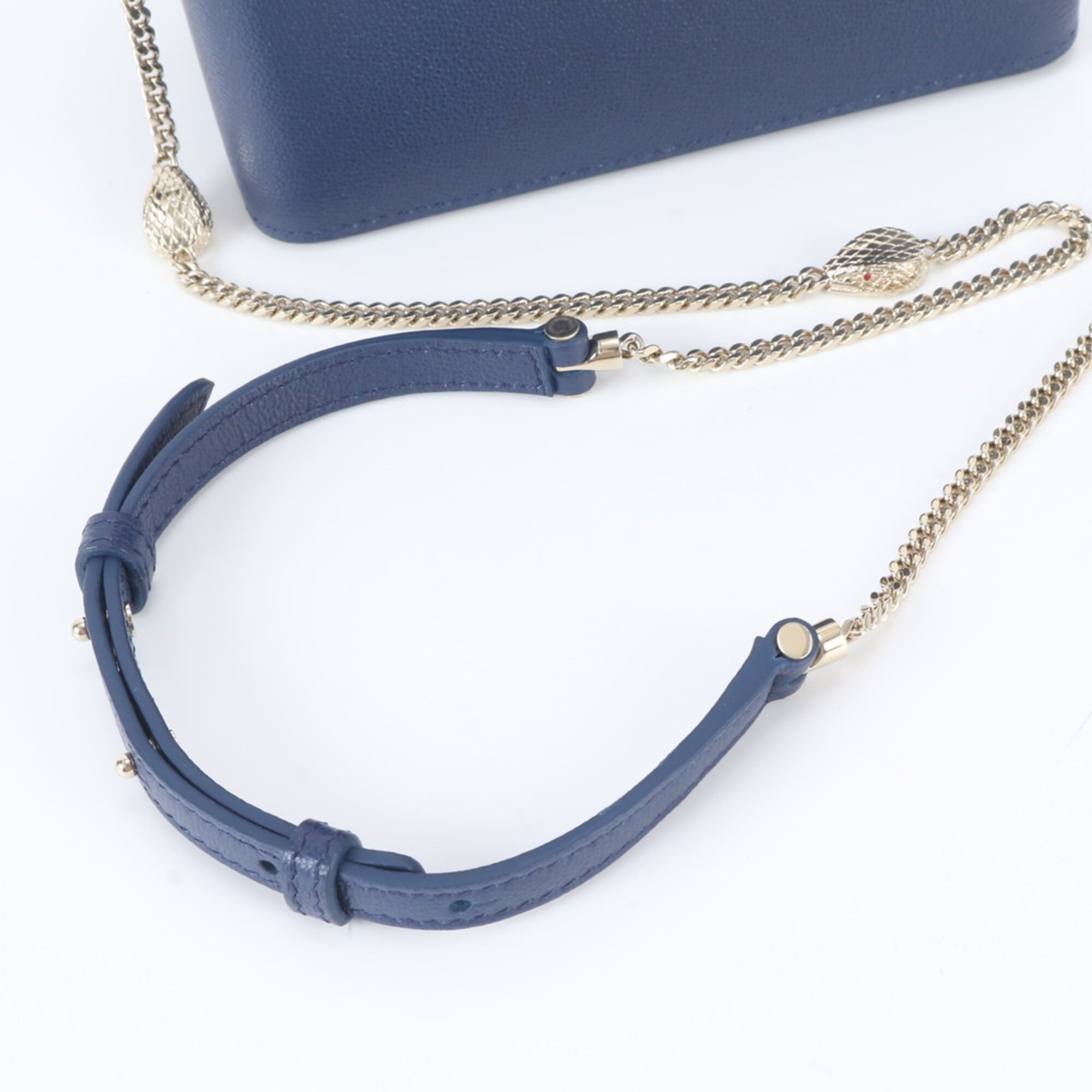 Bvlgari Navy Leather Handbag Shoulder Bag Vanity Bag (Pre-Owned)