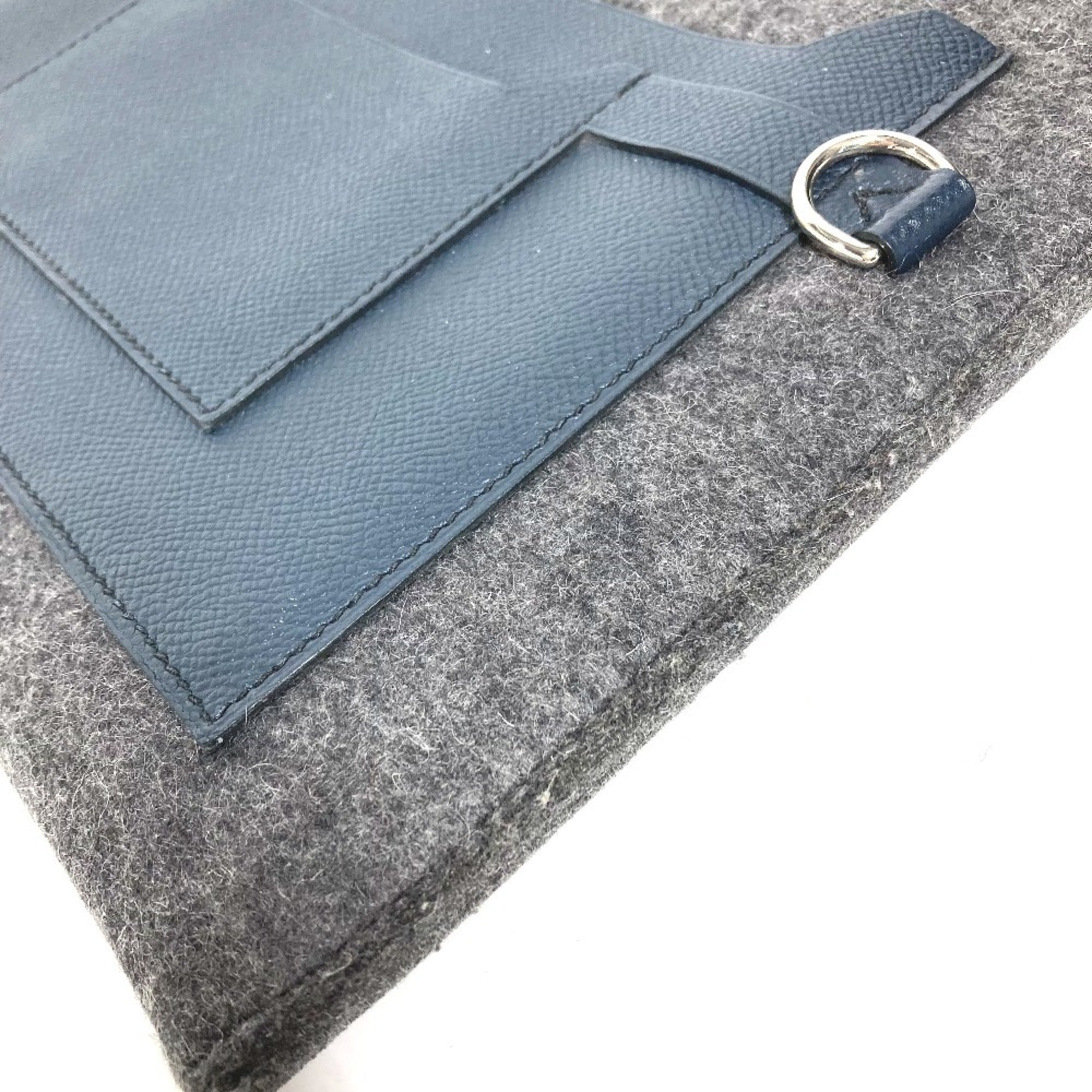 Hermes Bicolor Gray Navy Felt Leather Clutch Bag Pouch (Pre-Owned)