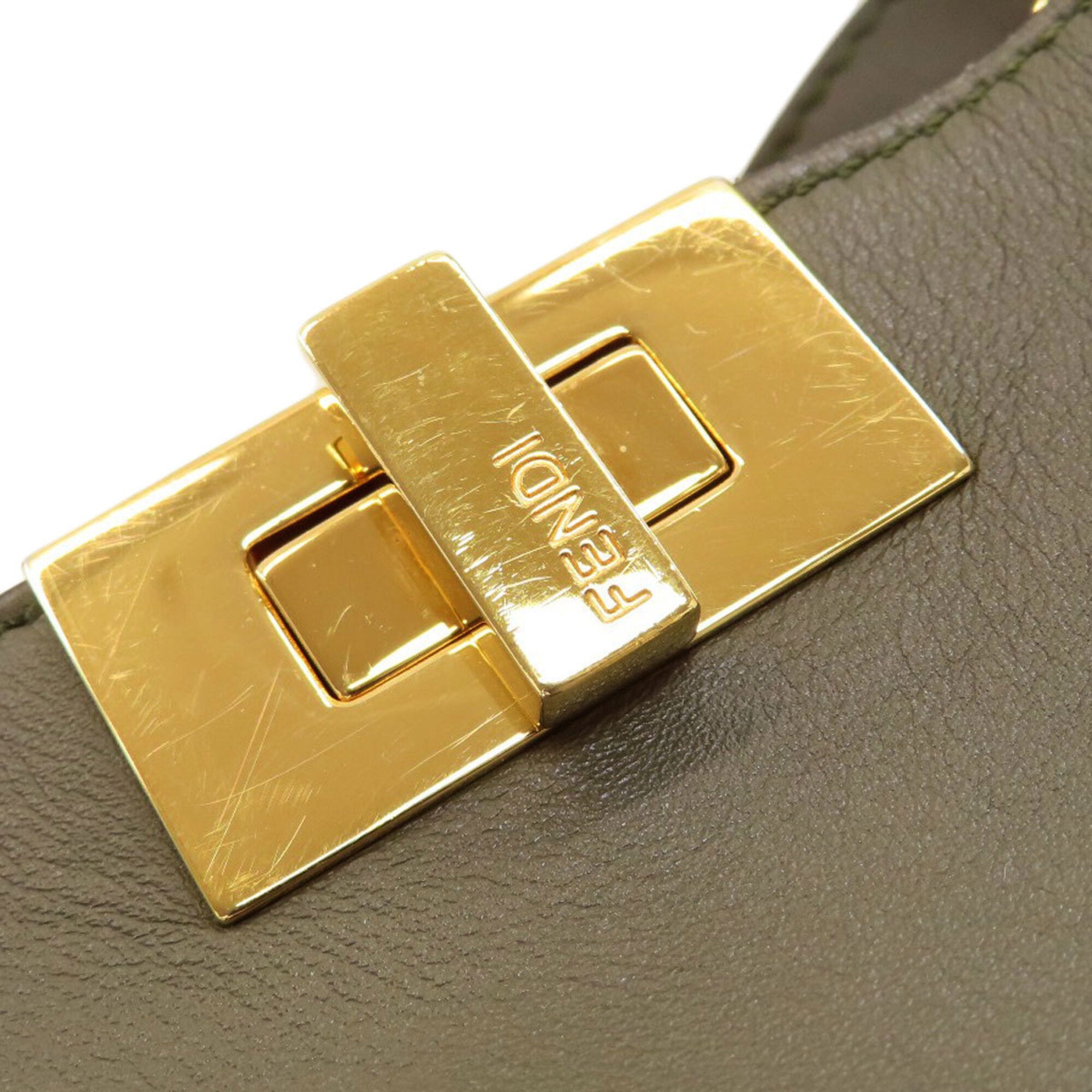 Fendi Peekaboo Khaki Leather Handbag (Pre-Owned)