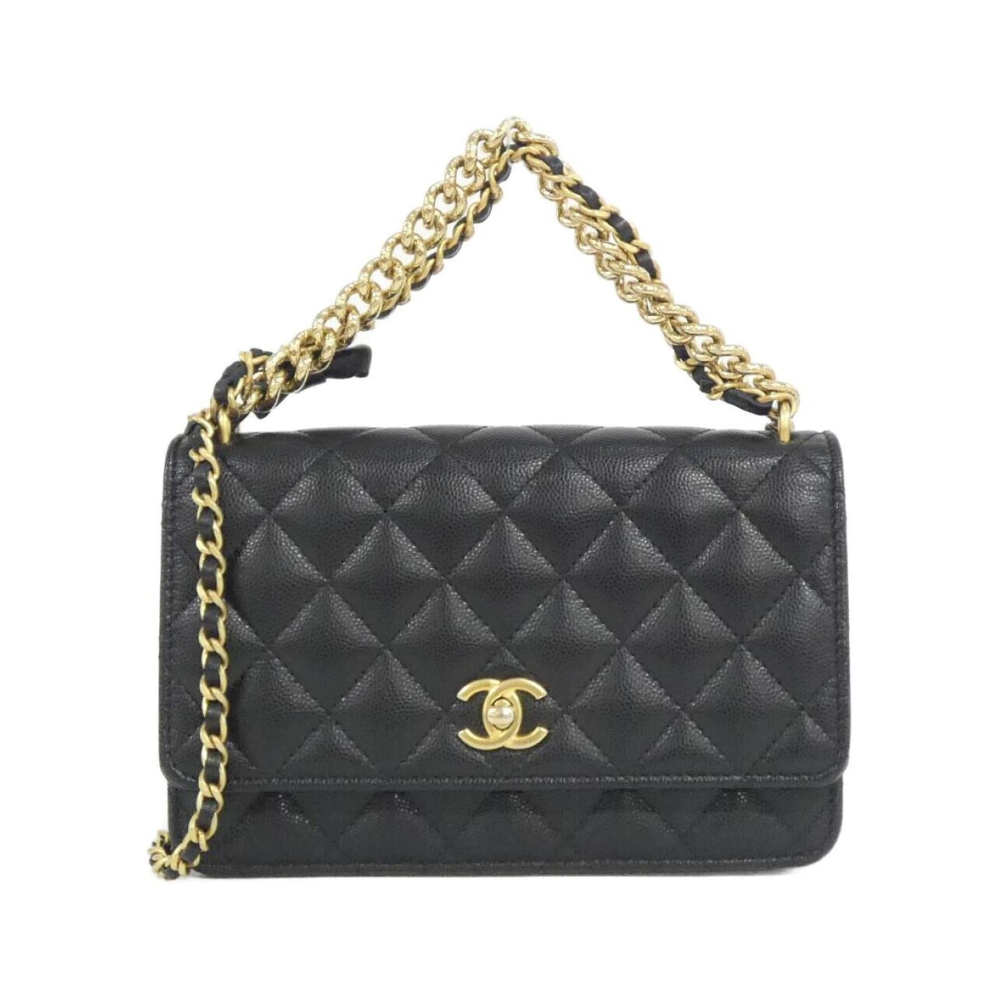 Chanel Black Grained Calfskin Chain/Shoulder Wallet (Pre-Owned)