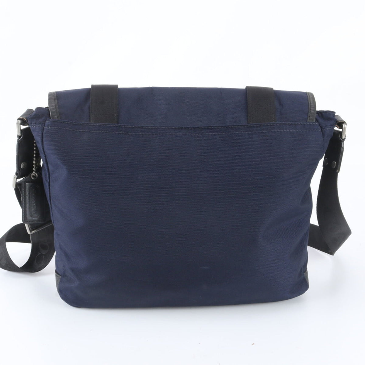 Coach Black Navy Leather Nylon Messenger Bag Shoulder Bag (Pre-Owned)