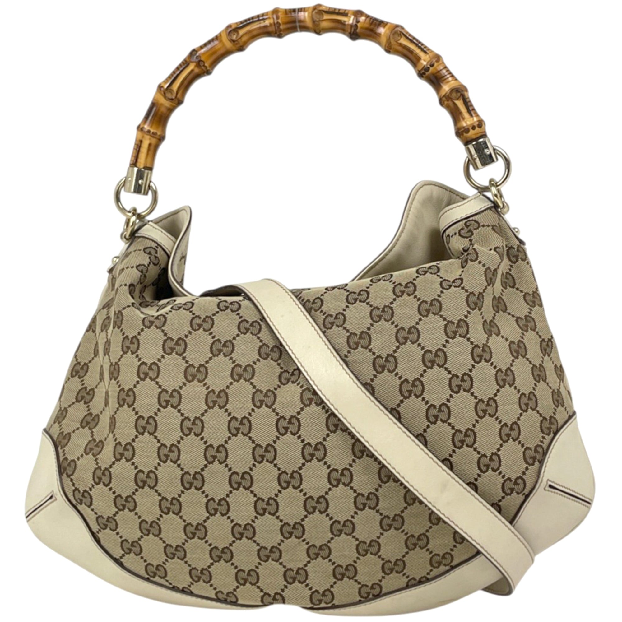 Gucci Beige White Gg Canvas Leather Shoulder Bag (Pre-Owned)