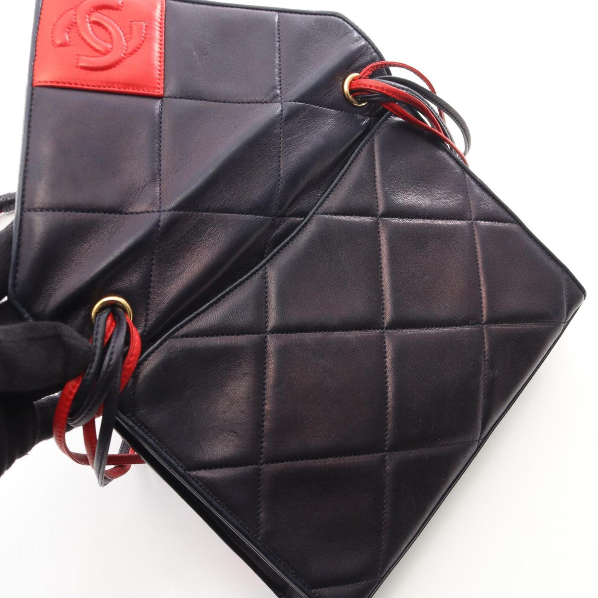 Chanel Navy Red Color Leather Handbag Shoulder Bag (Pre-Owned)