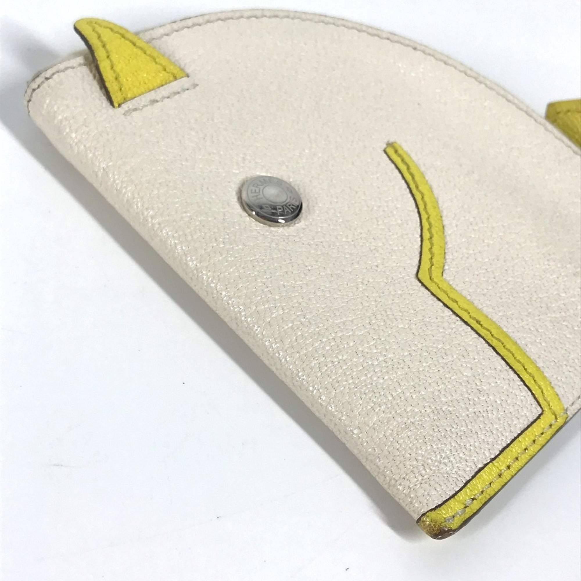 Hermes White Yellow Chevre Leather Coin Purse/Coin Case (Pre-Owned)
