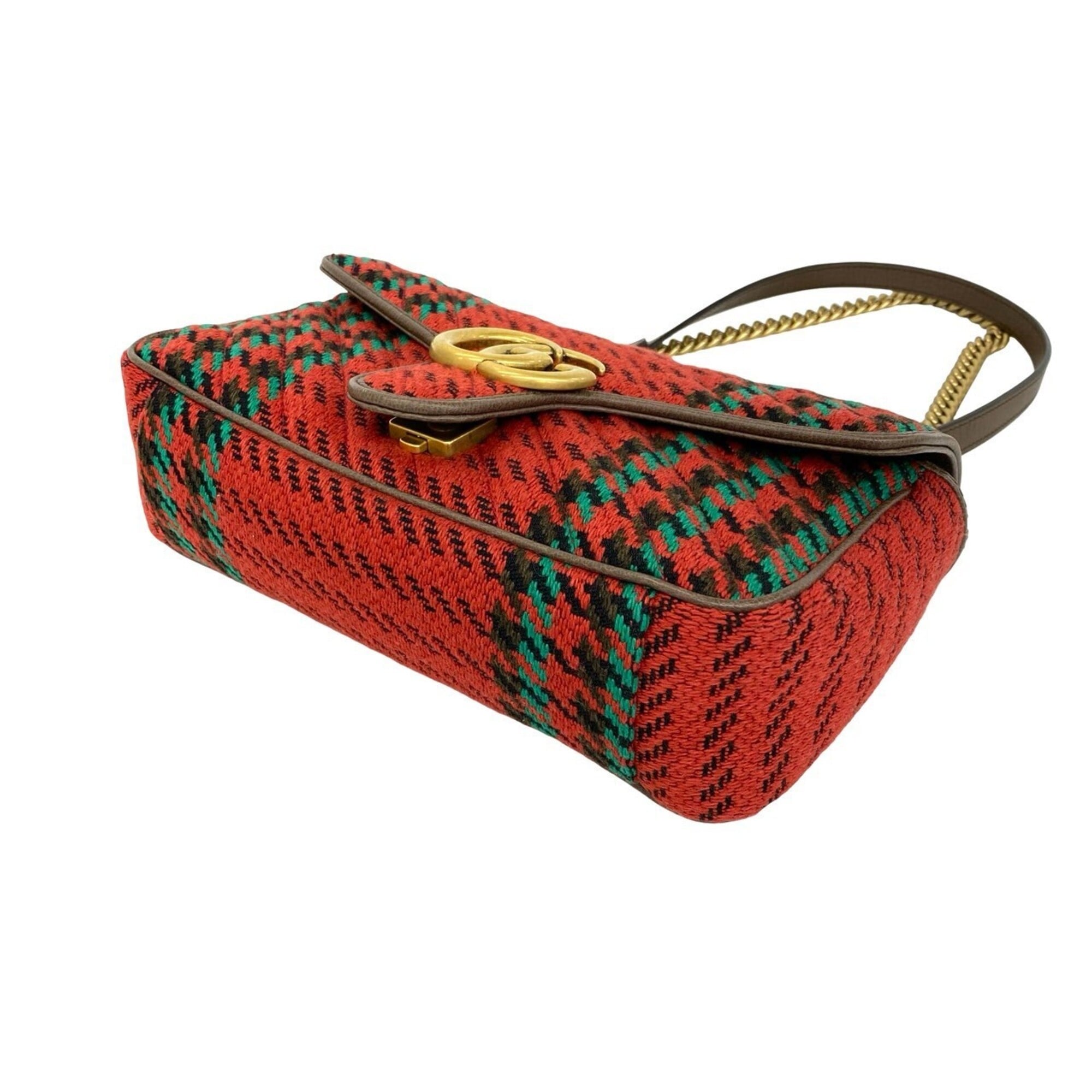 Gucci Red Color Tweed Leather Shoulder Bag (Pre-Owned)