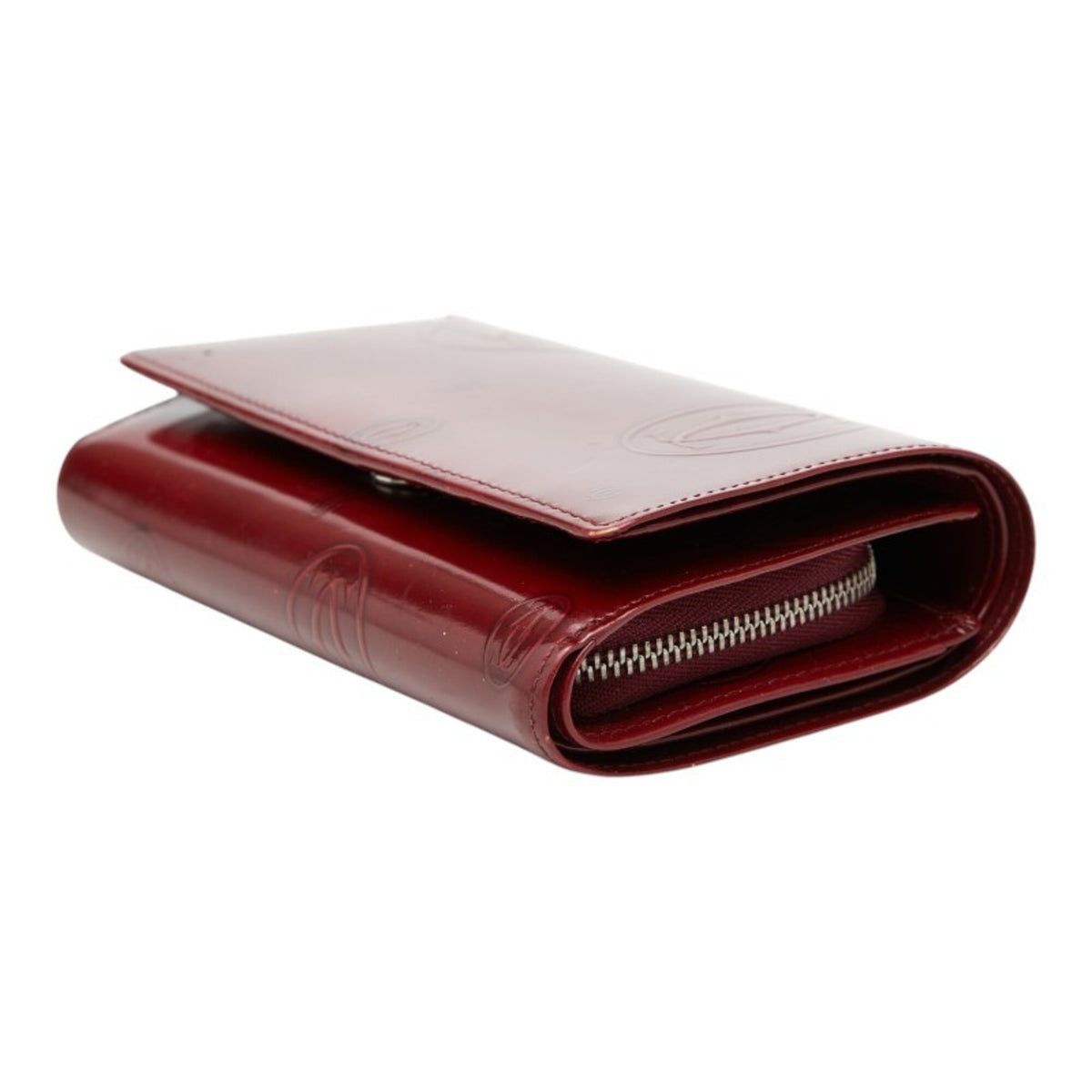 Cartier Bordeaux Wine Red Patent Leather Long Wallet (Bi-Fold) (Pre-Owned)