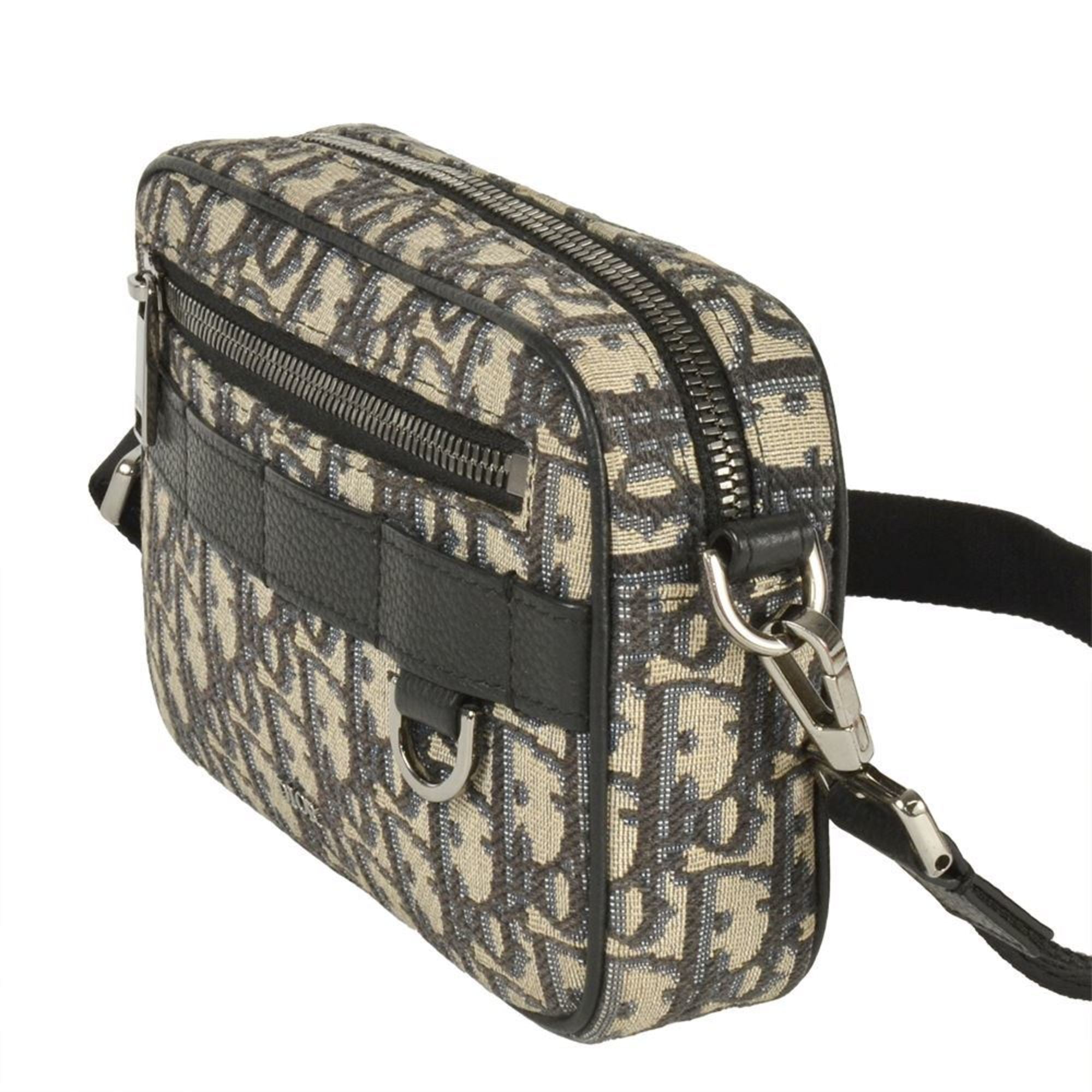Christian Dior Beige Black Cotton Fabric Leather Shoulder Bag (Pre-Owned)