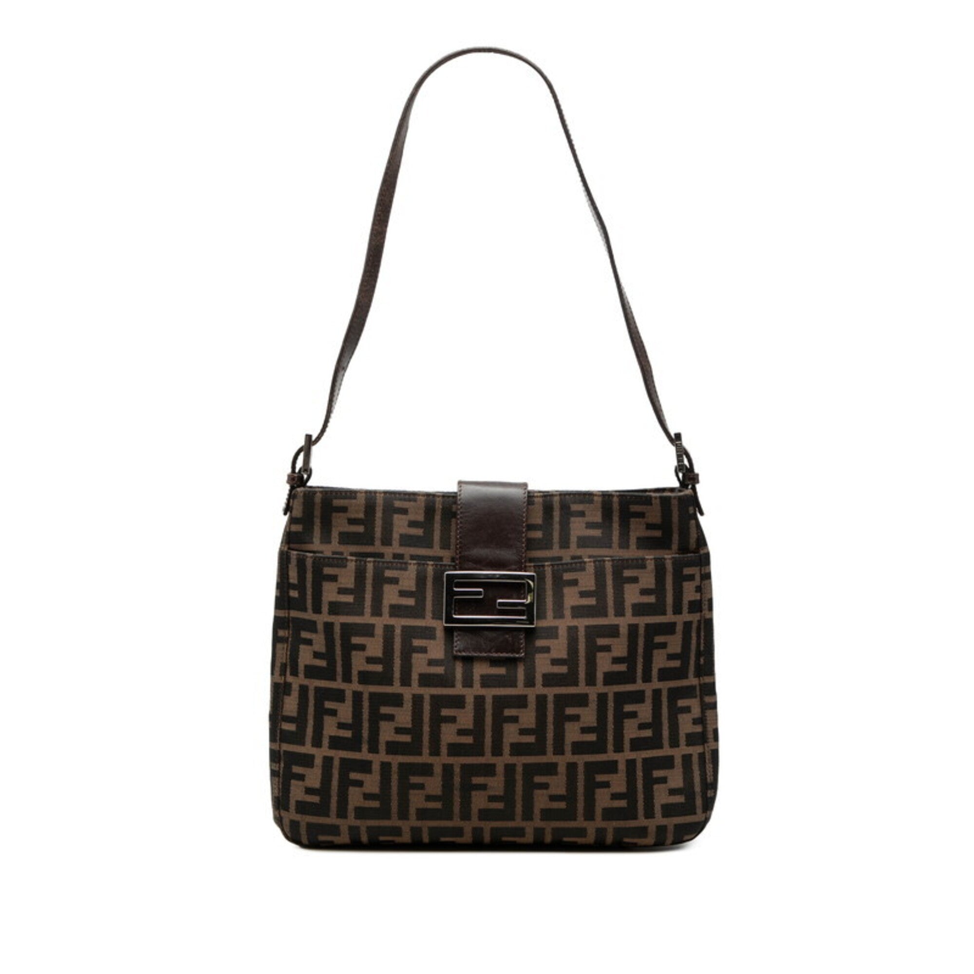Fendi Zucca Brown Canvas Leather Handbag Shoulder Bag (Pre-Owned)