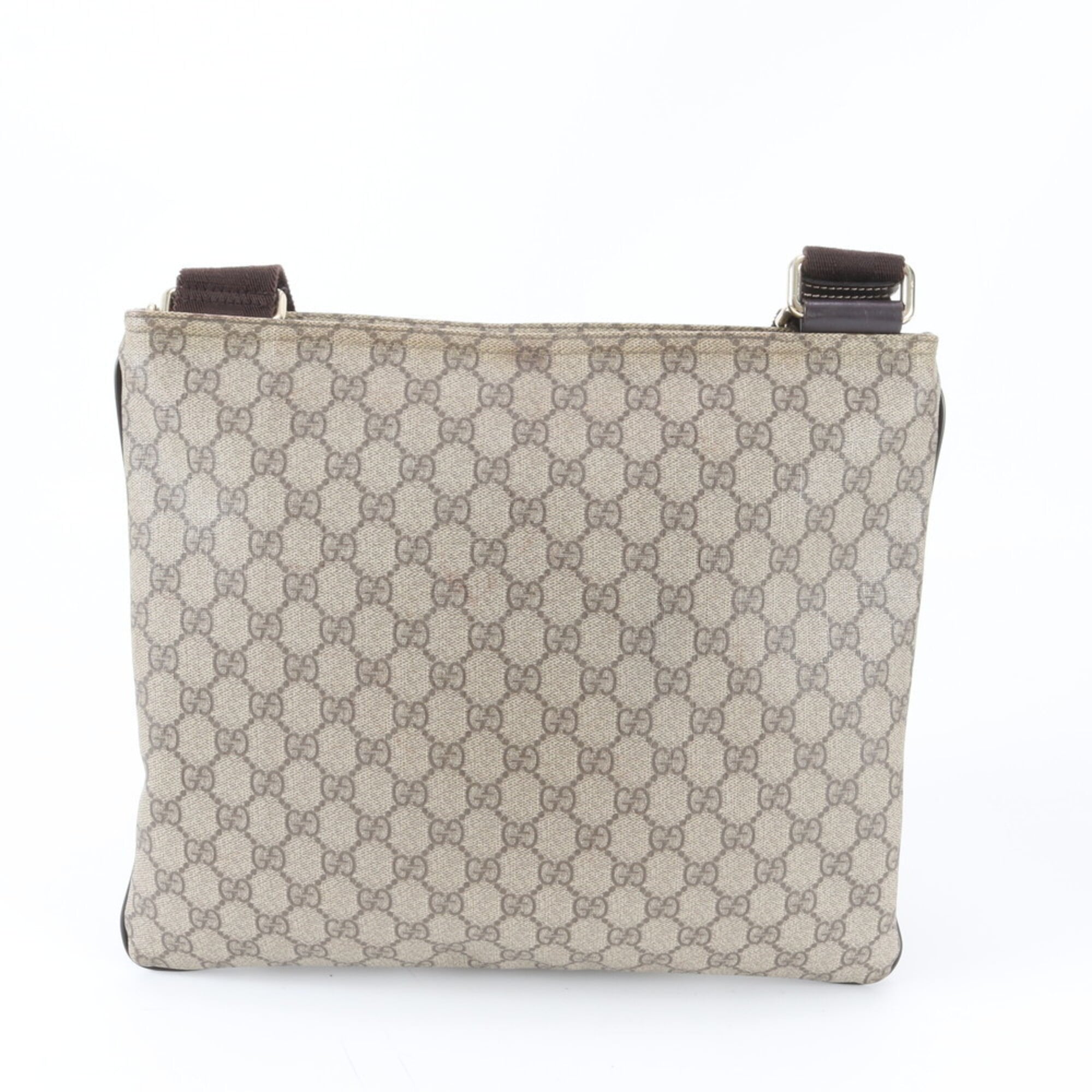 Gucci Beige Leather Coated Canvas Messenger Bag Shoulder Bag Tote Bag (Pre-Owned)