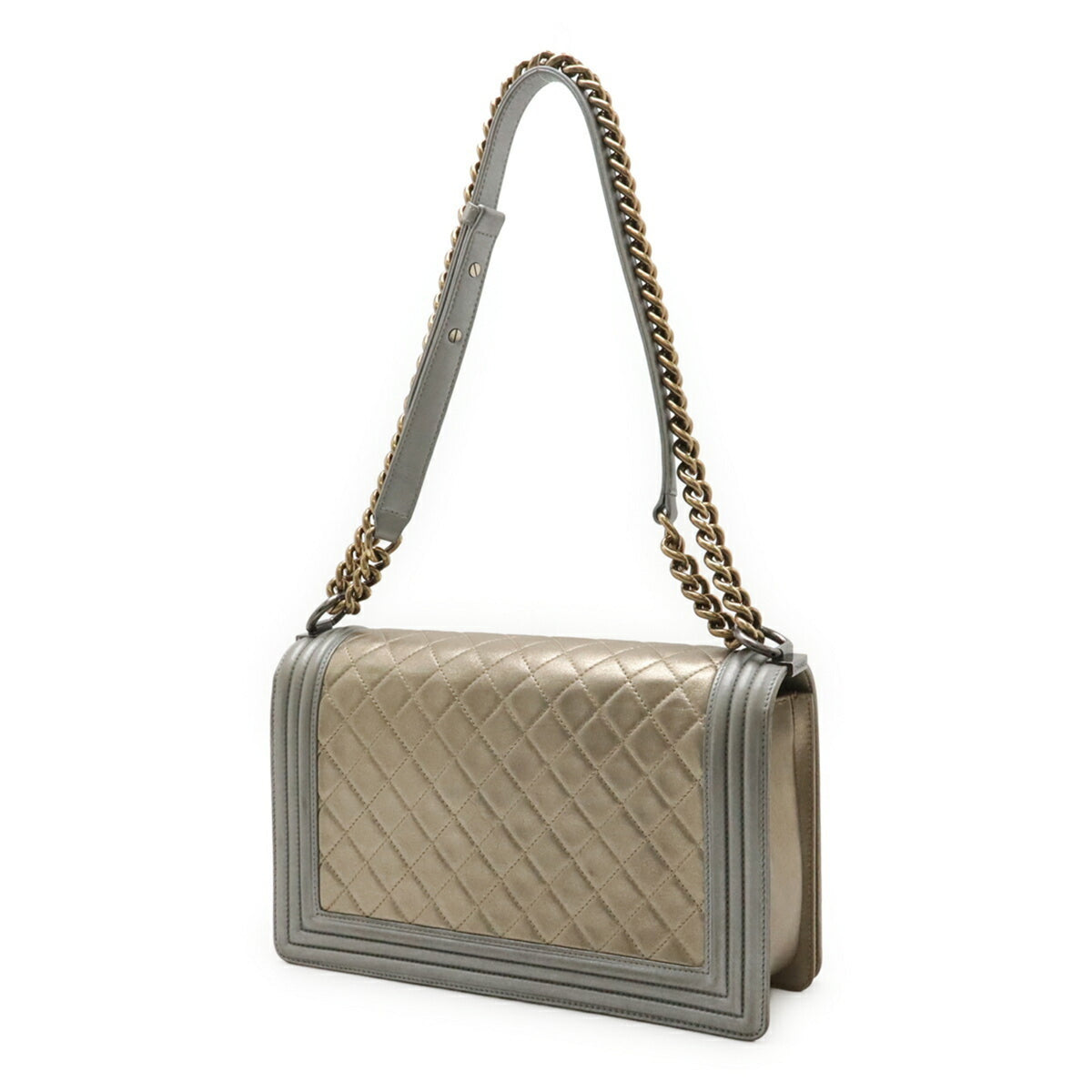 Chanel Matelasse Gold Gray Leather Shoulder Bag (Pre-Owned)
