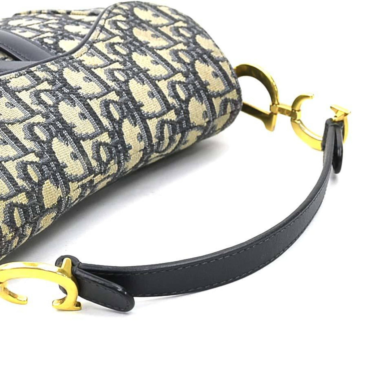 Christian Dior Navy Canvas Leather Handbag Saddle Bag Shoulder Bag (Pre-Owned)