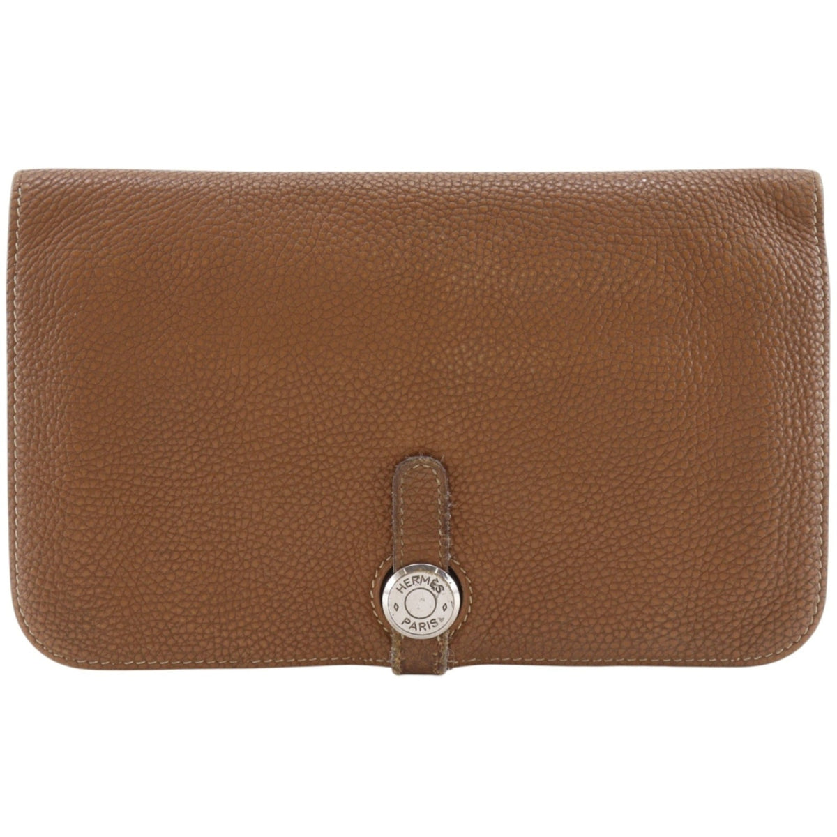Hermes Brown Taurillon Clemence Leather Long Wallet (Bi-Fold) (Pre-Owned)