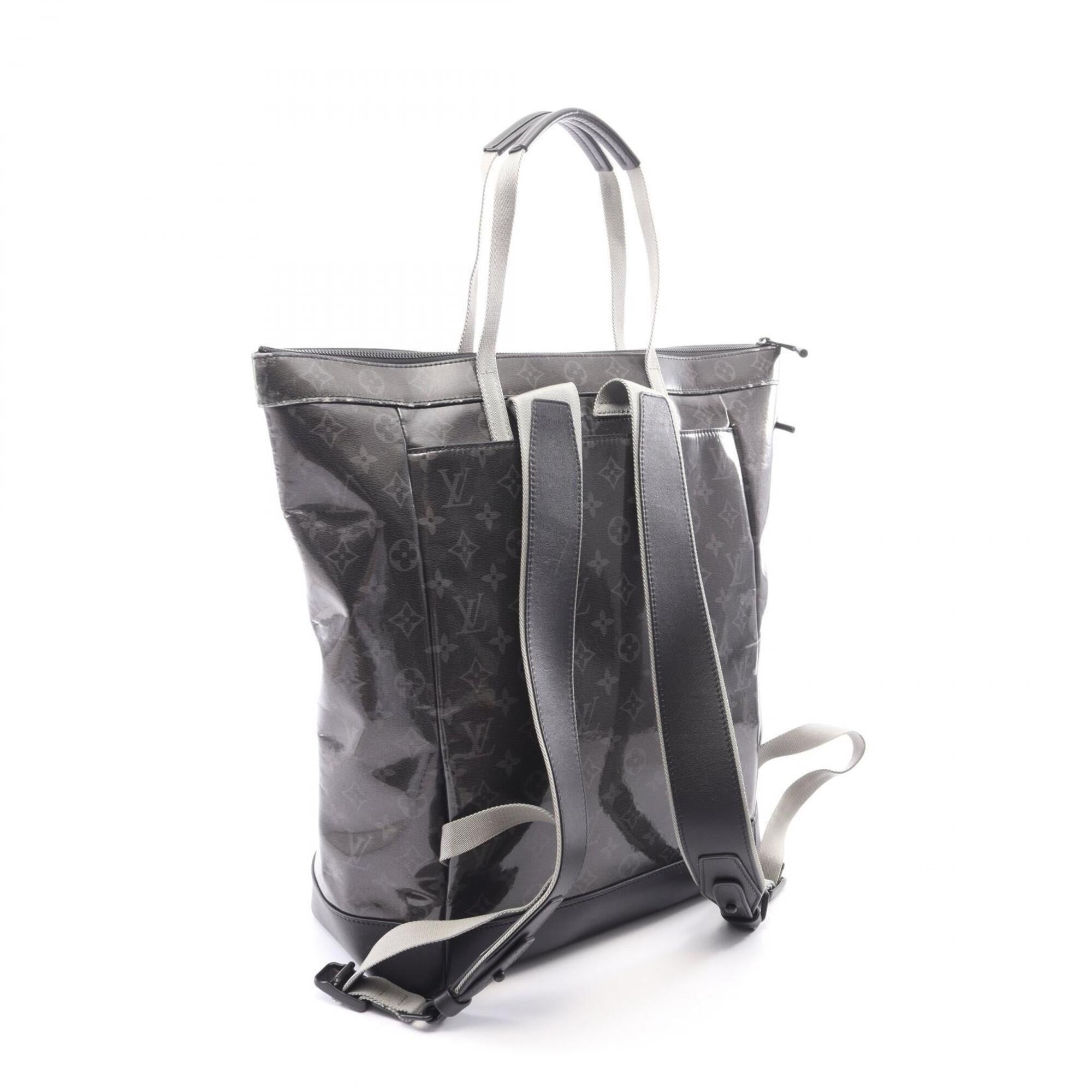 Louis Vuitton Black Coated Canvas Leather Backpack Handbag (Pre-Owned)