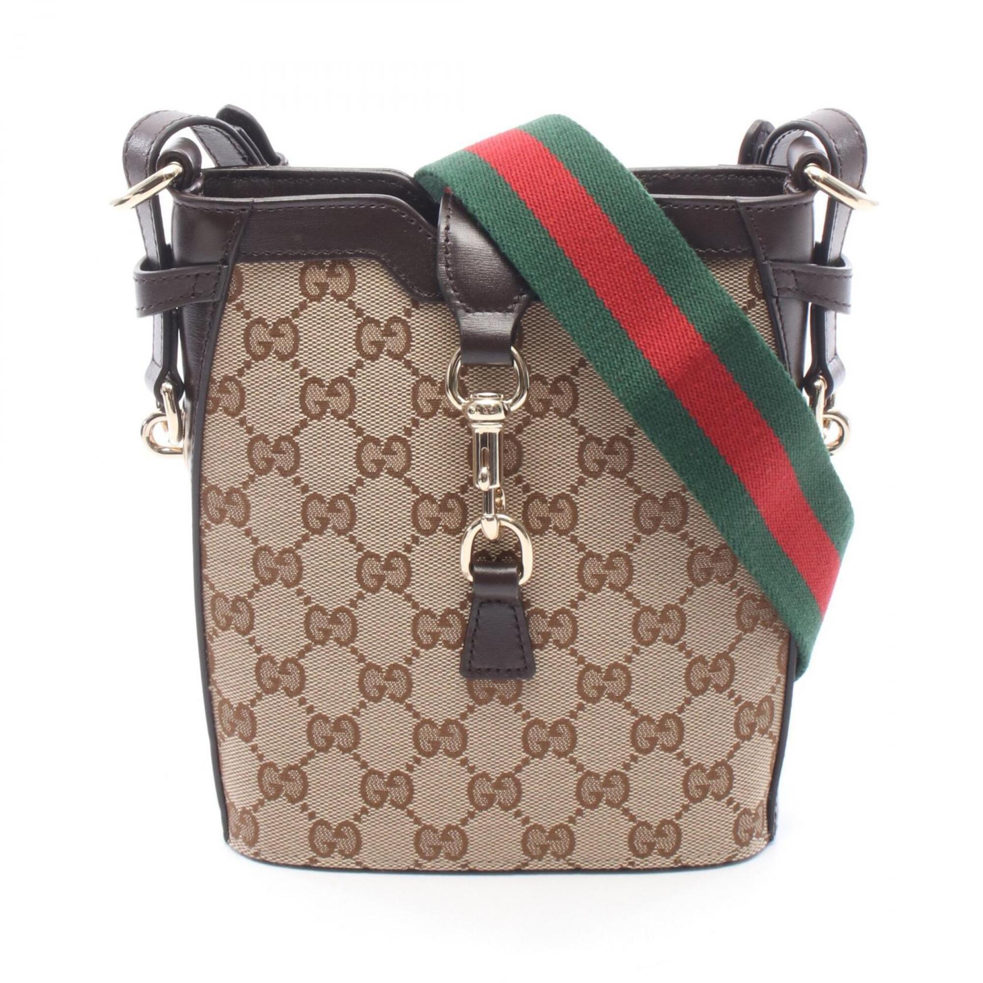 Gucci Beige Brown Canvas Leather Handbag Shoulder Bag (Pre-Owned)