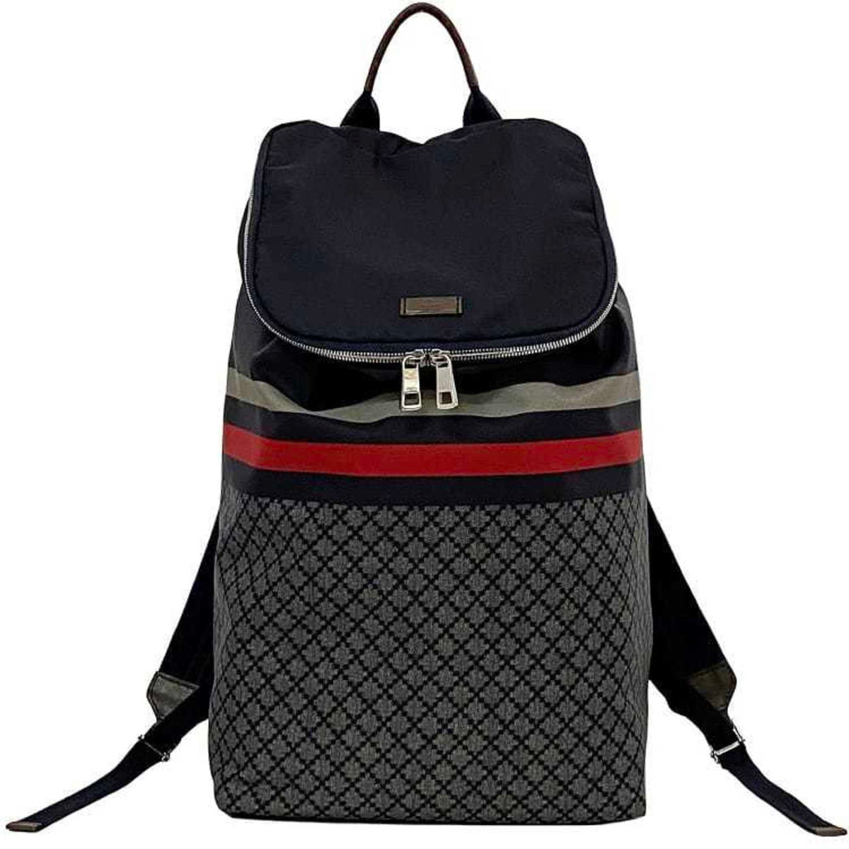 Gucci Diamante Gray Navy Nylon Leather Backpack (Pre-Owned)