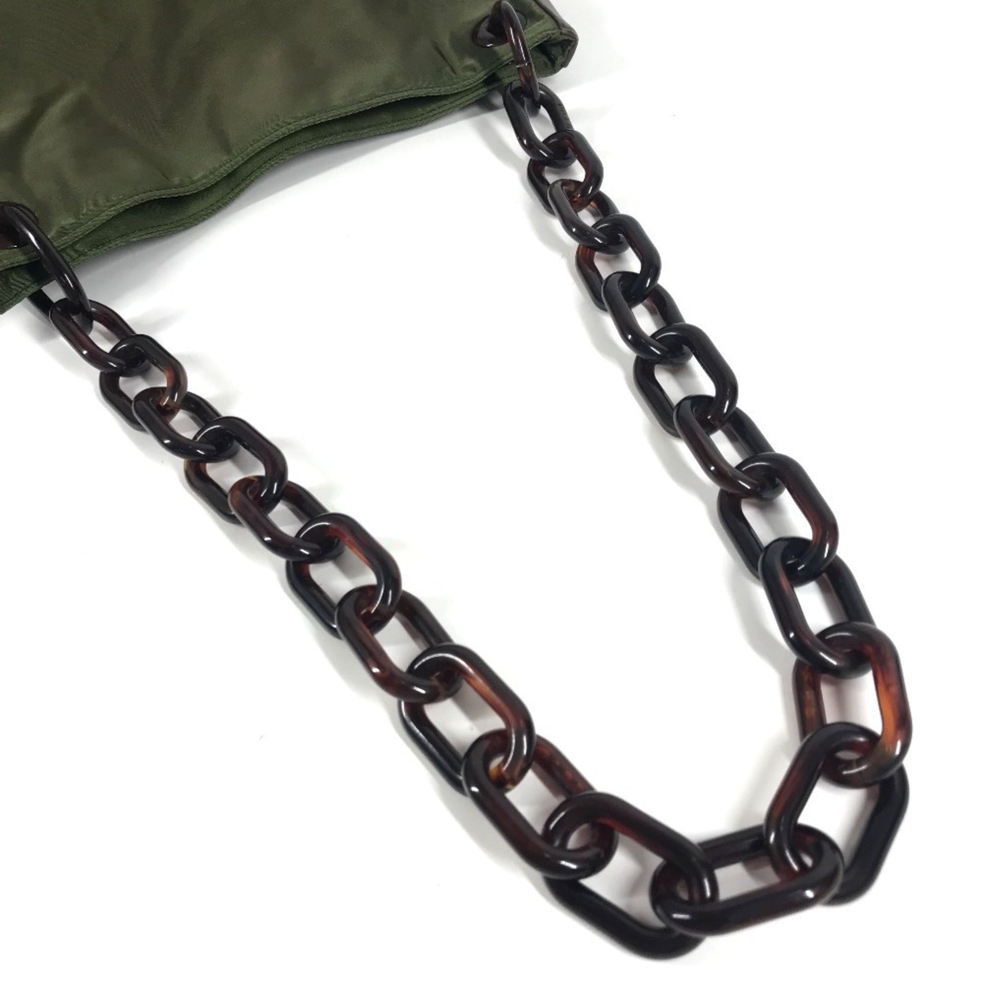 Prada Brown Khaki Leather Nylon Shoulder Bag Tote Bag (Pre-Owned)