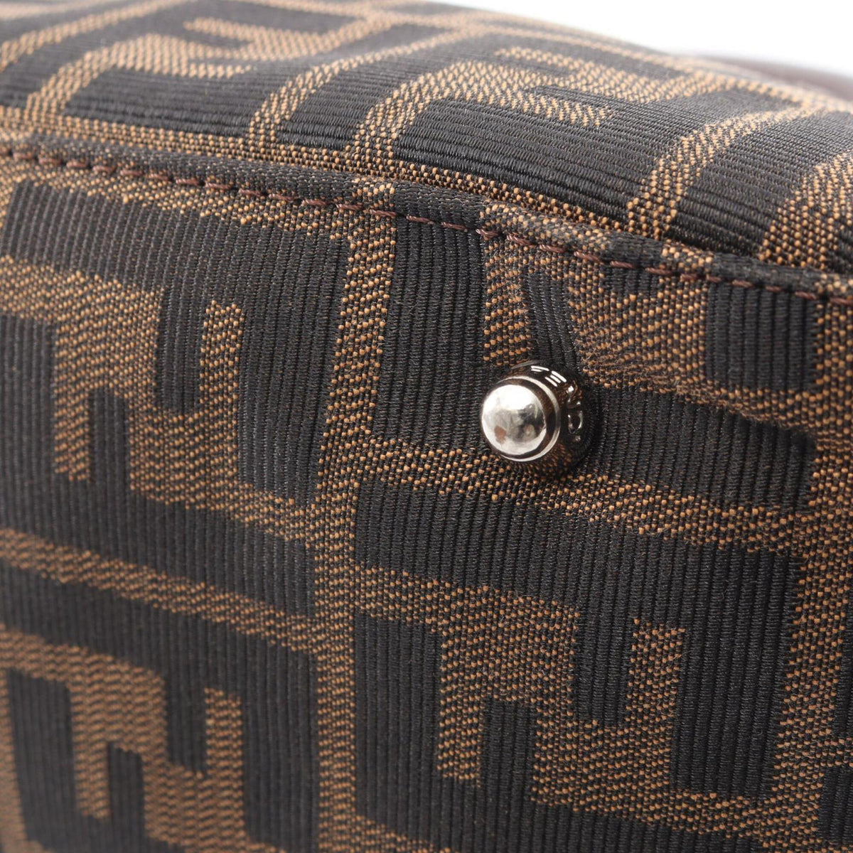 Fendi Beige Black Brown Canvas Leather Handbag (Pre-Owned)