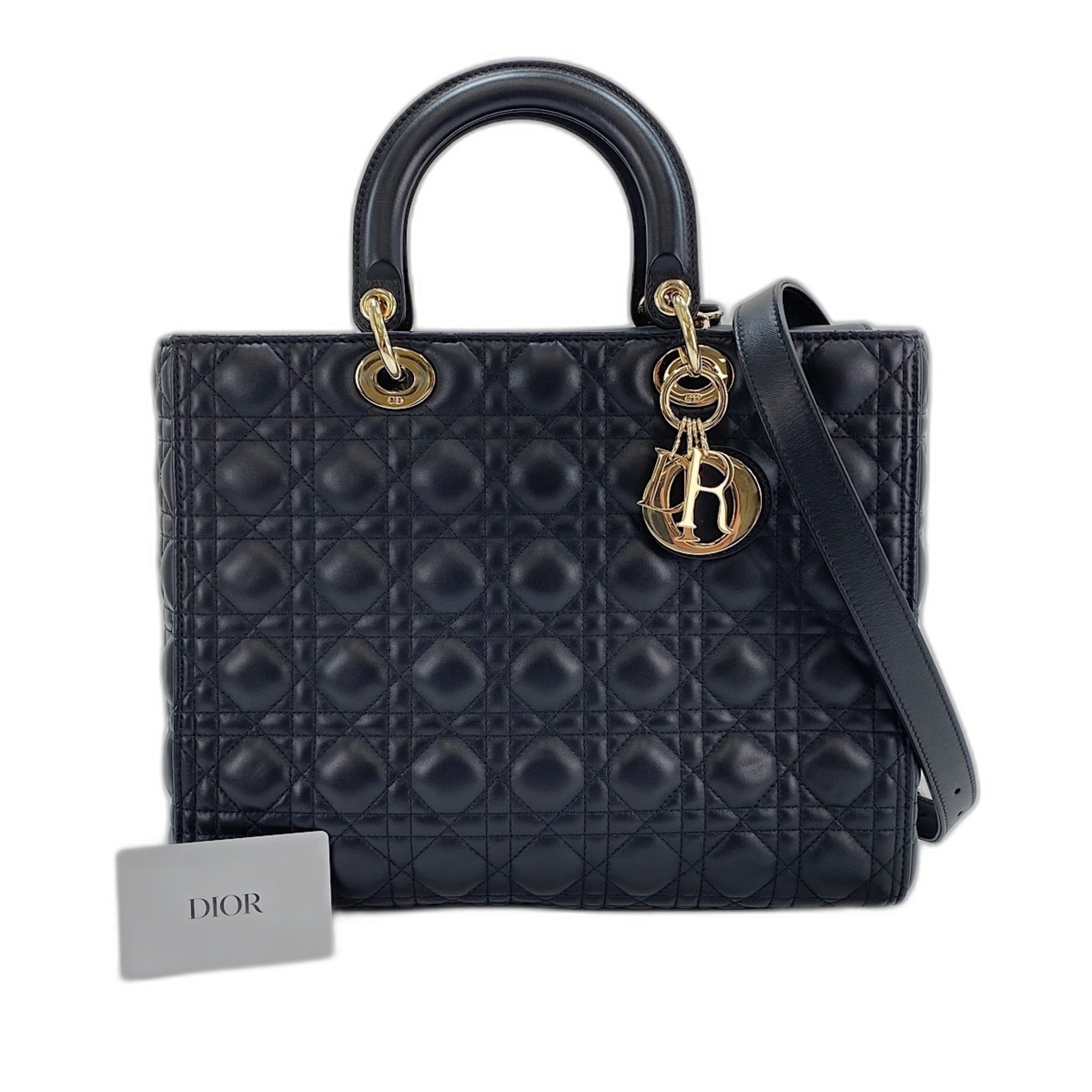 Christian Dior Lady Dior Black Leather Handbag (Pre-Owned)